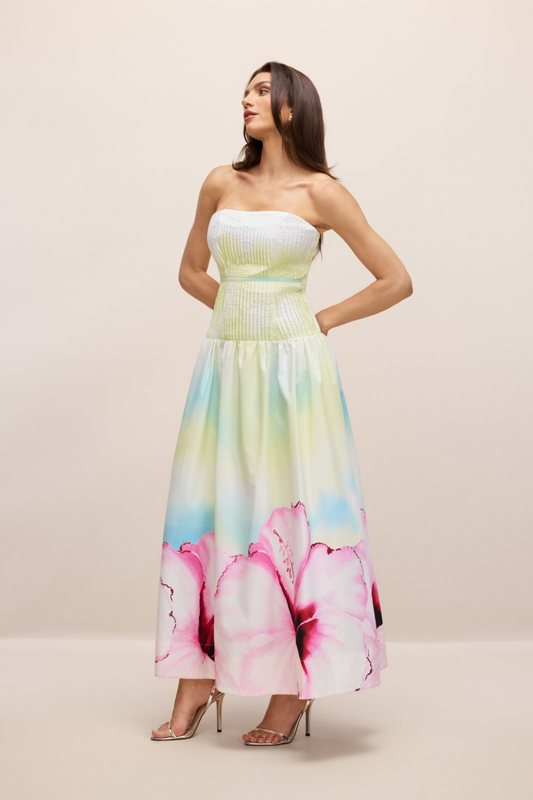 Hermosa Strapless Floral Print Maxi Dress-purelyfable