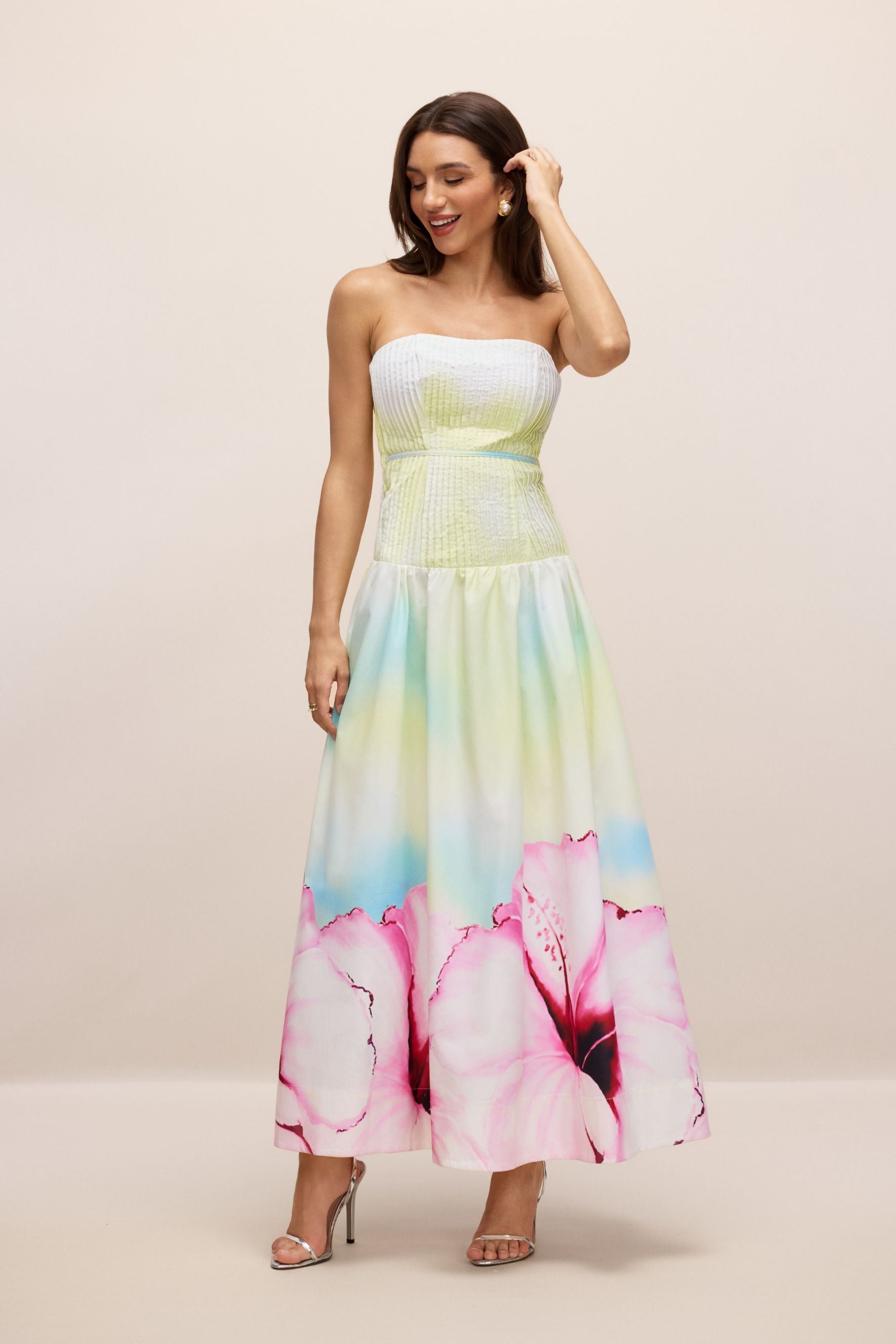 Hermosa Strapless Floral Print Maxi Dress-purelyfable