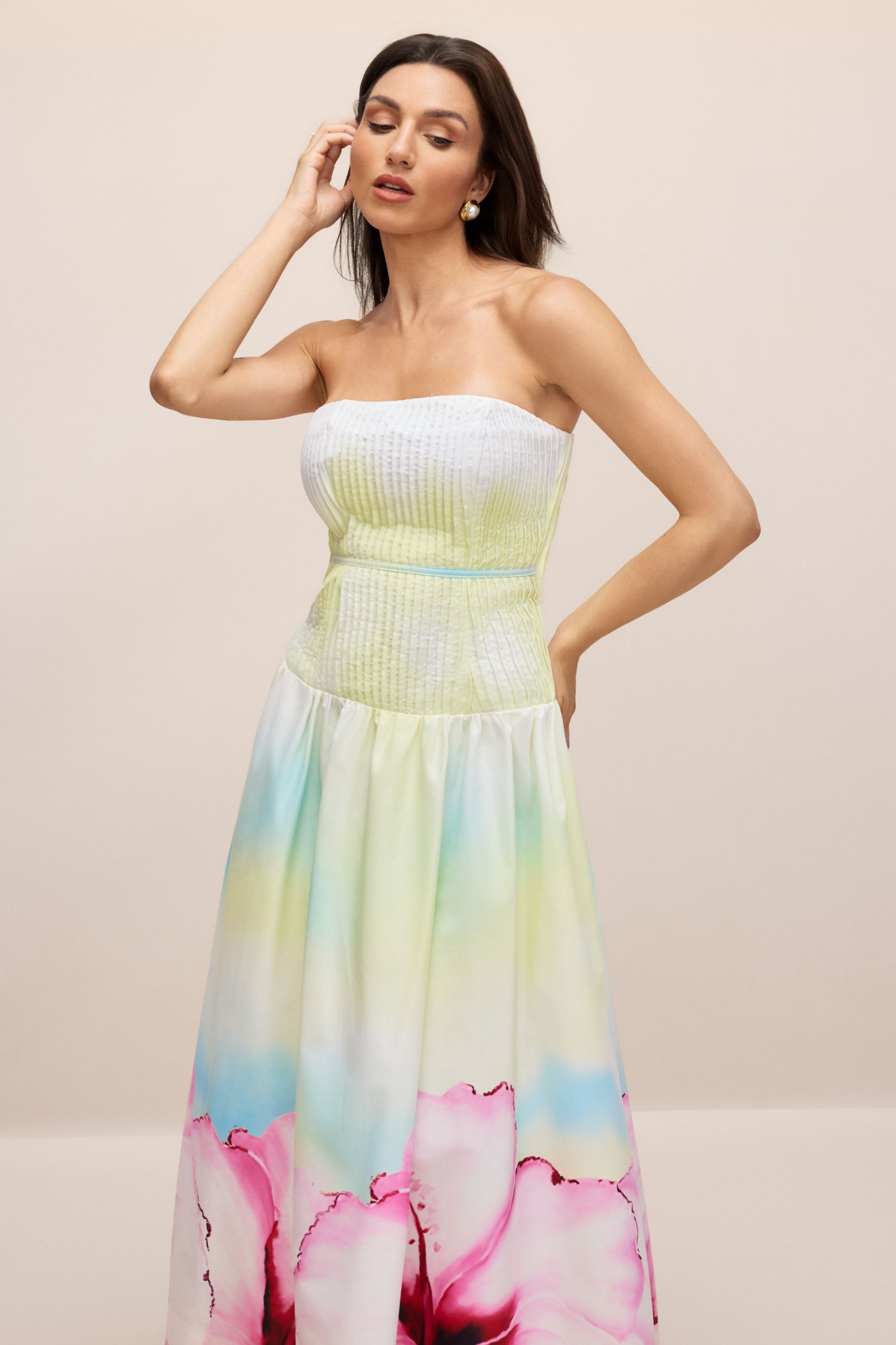 Hermosa Strapless Floral Print Maxi Dress-purelyfable