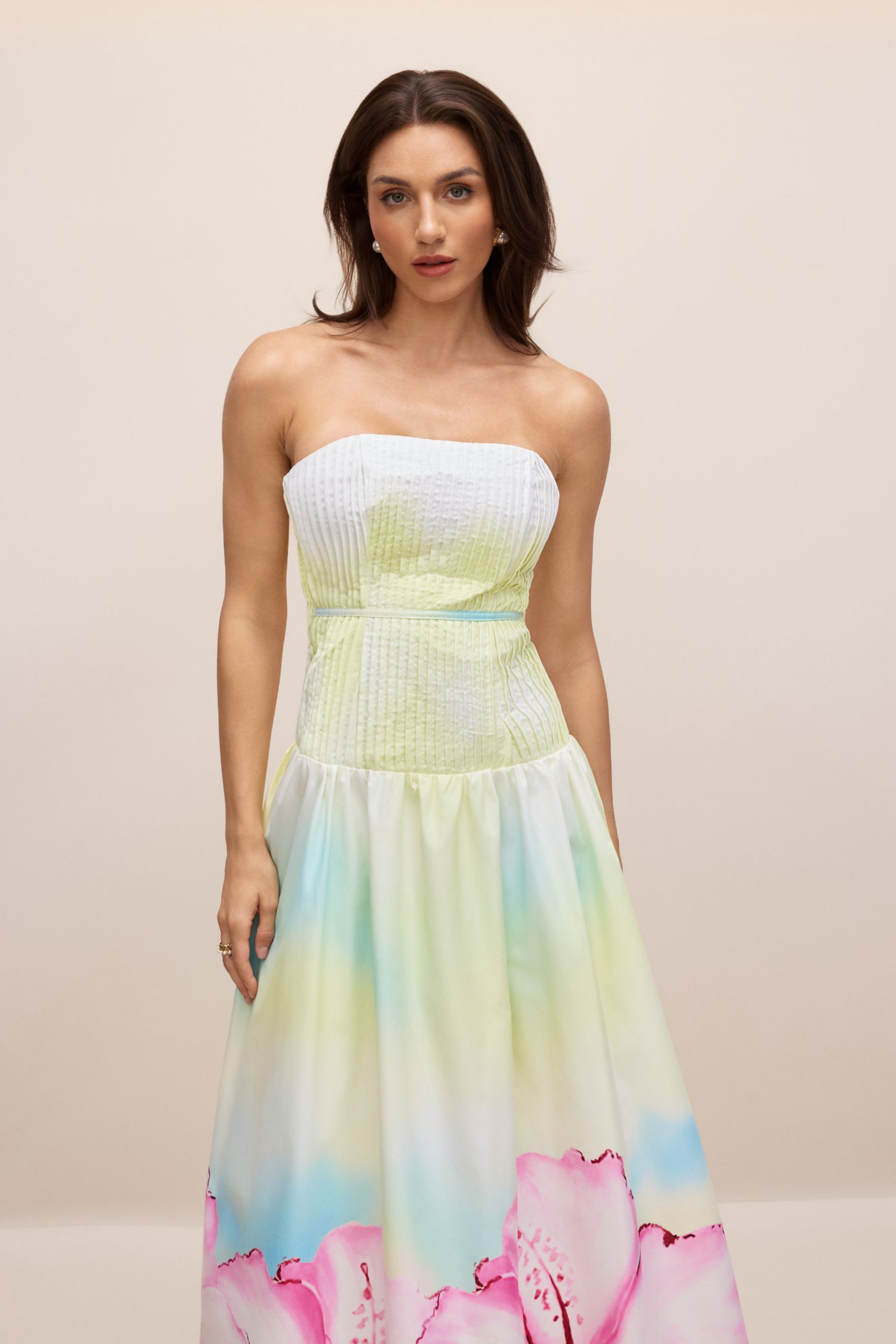 Hermosa Strapless Floral Print Maxi Dress-purelyfable