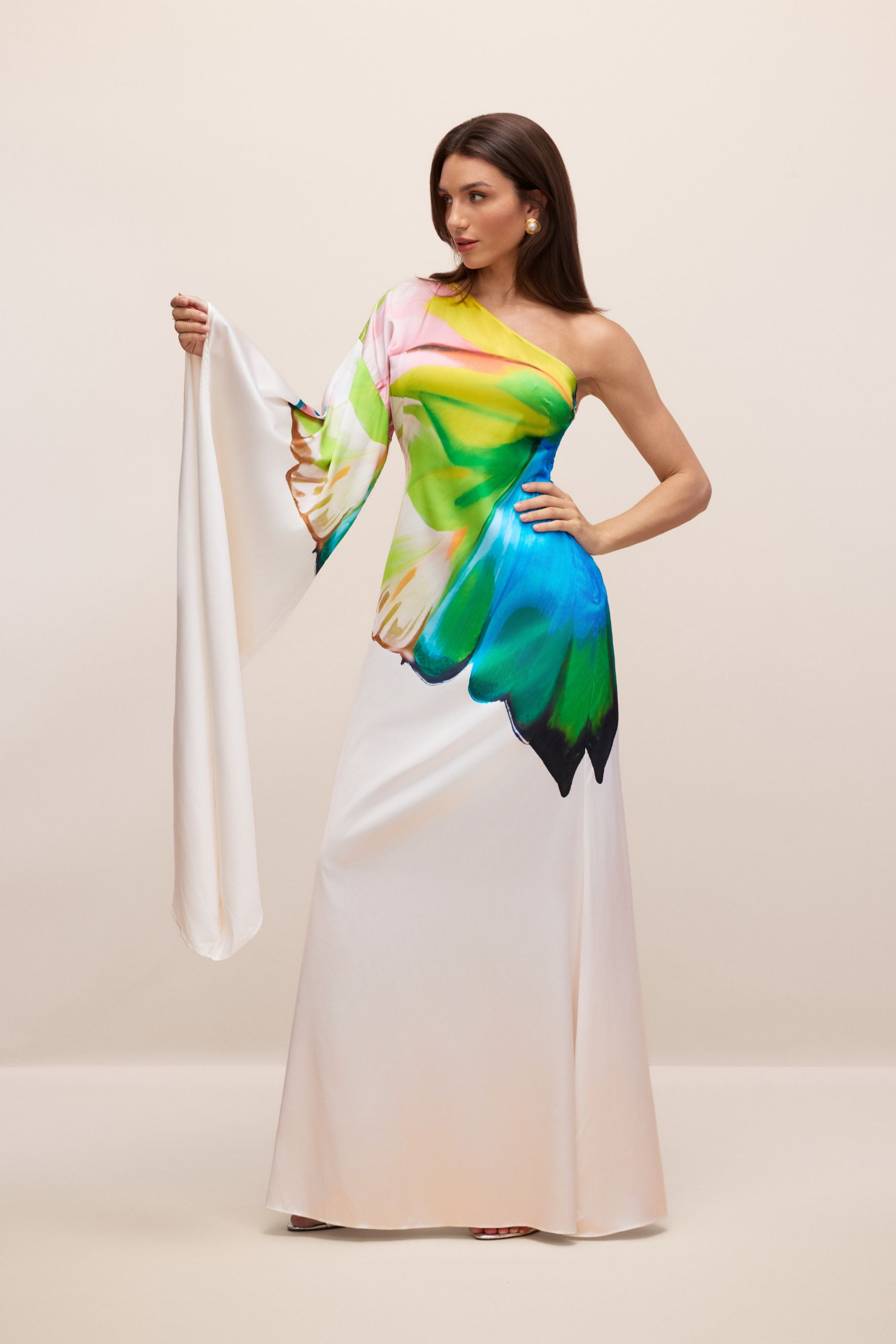 Bernice Printed Single Sleeve Maxi Dress-purelyfable