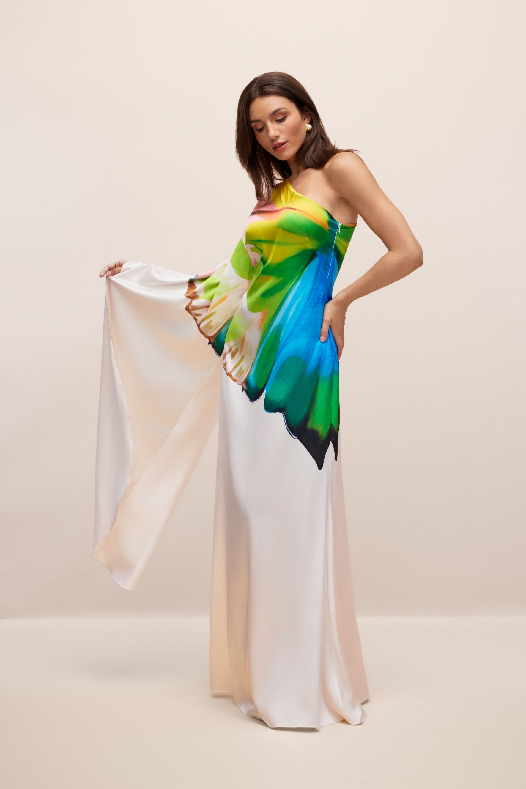 Bernice Printed Single Sleeve Maxi Dress-purelyfable