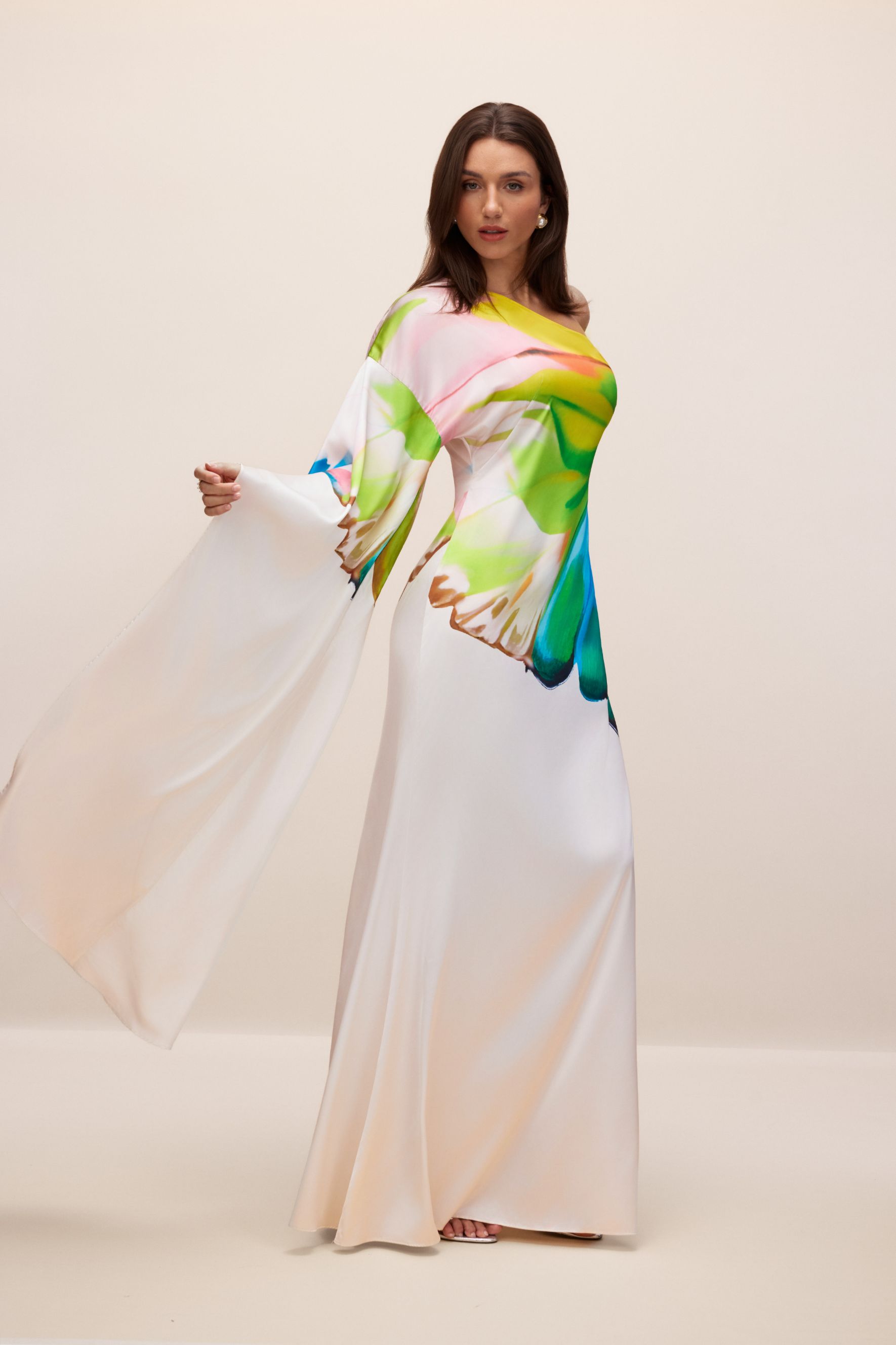 Bernice Printed Single Sleeve Maxi Dress-purelyfable