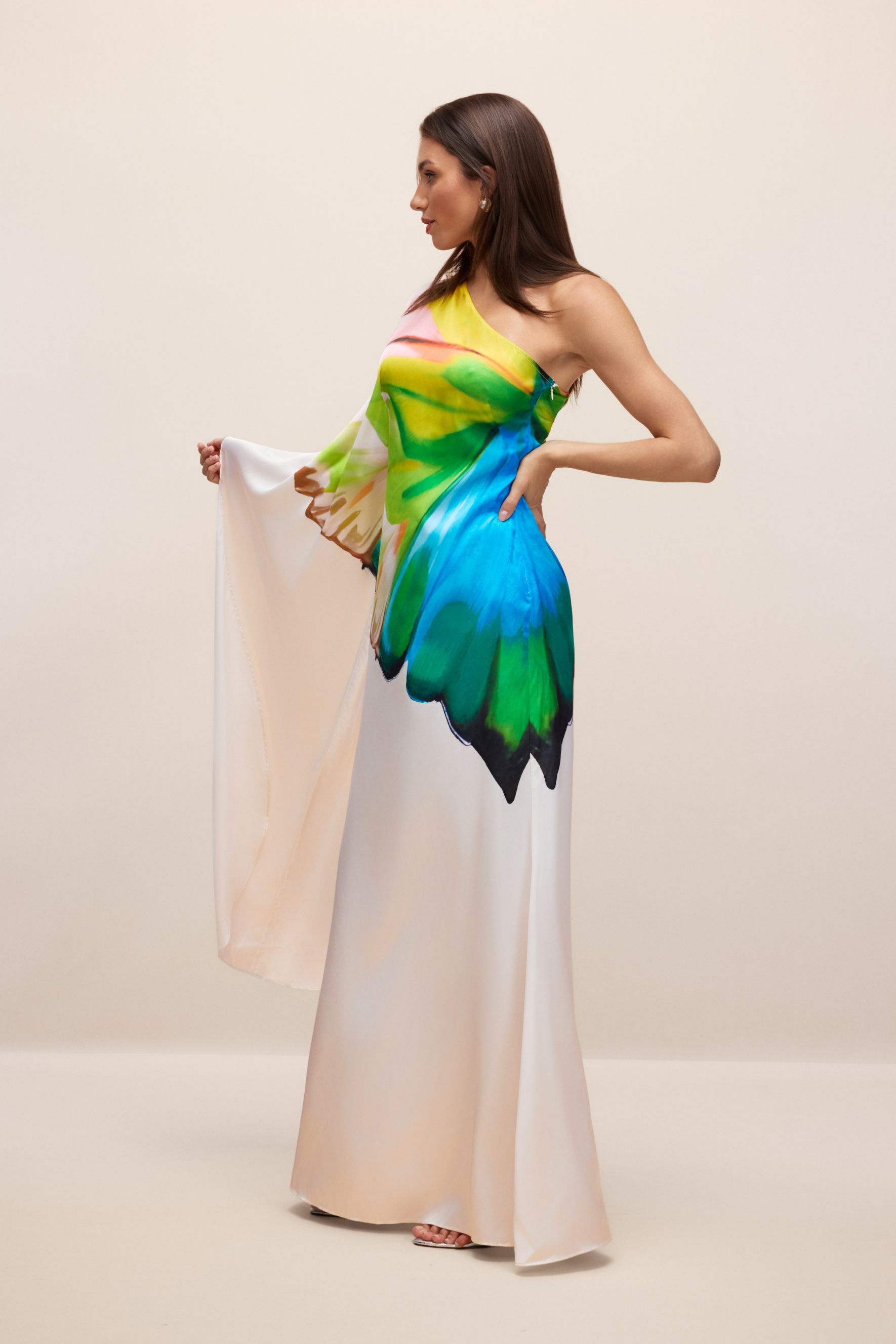Bernice Printed Single Sleeve Maxi Dress-purelyfable