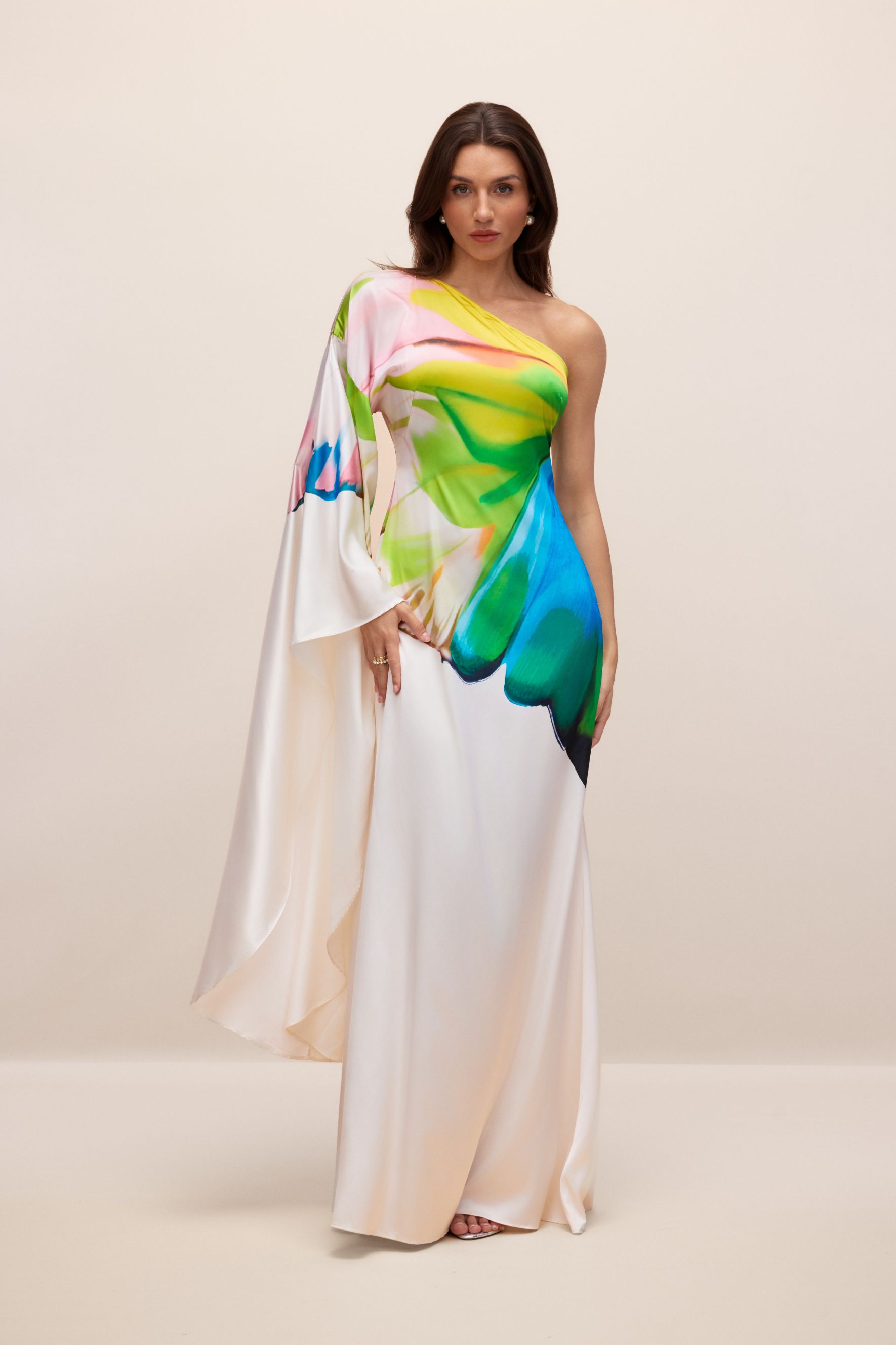 Bernice Printed Single Sleeve Maxi Dress-purelyfable