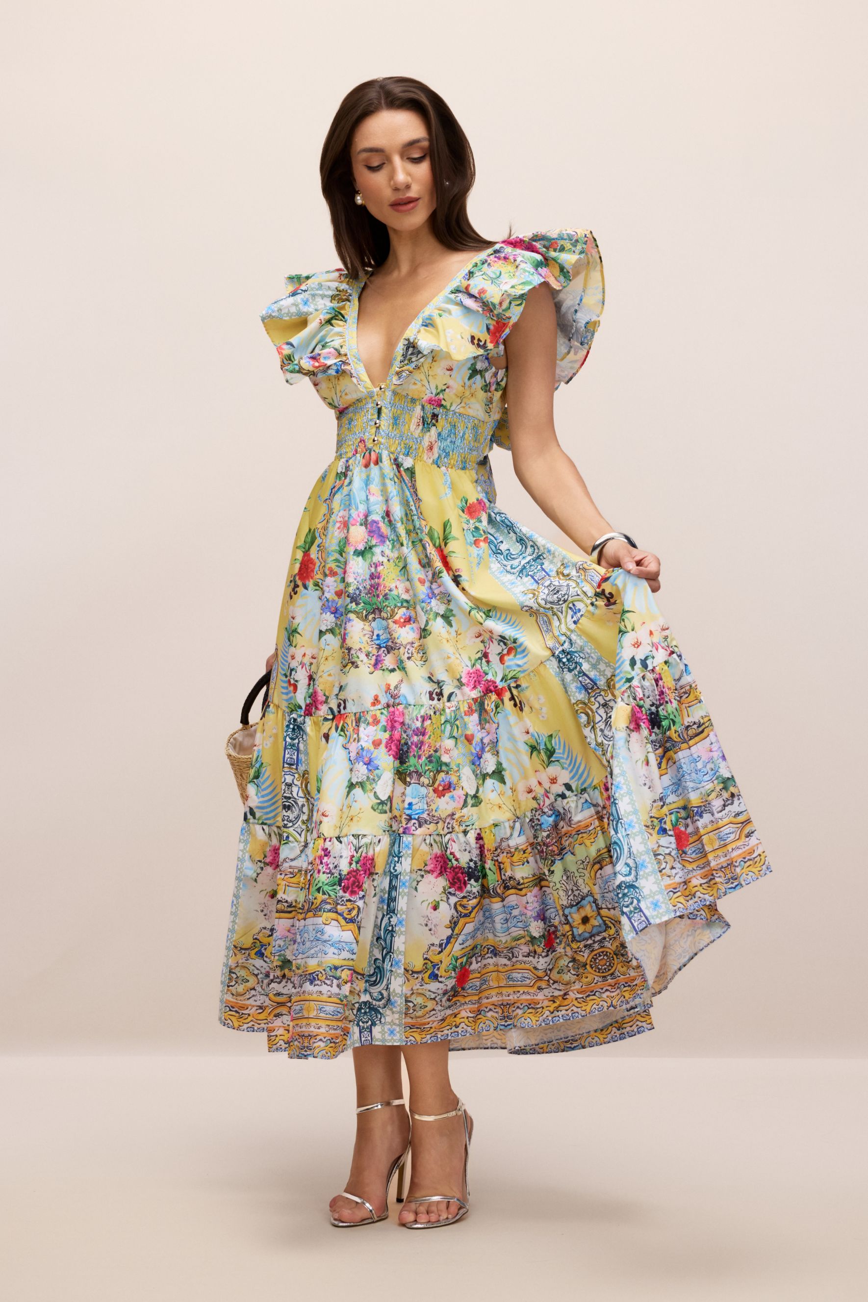 Kerri Floral Print V-Neck Maxi Dress-purelyfable