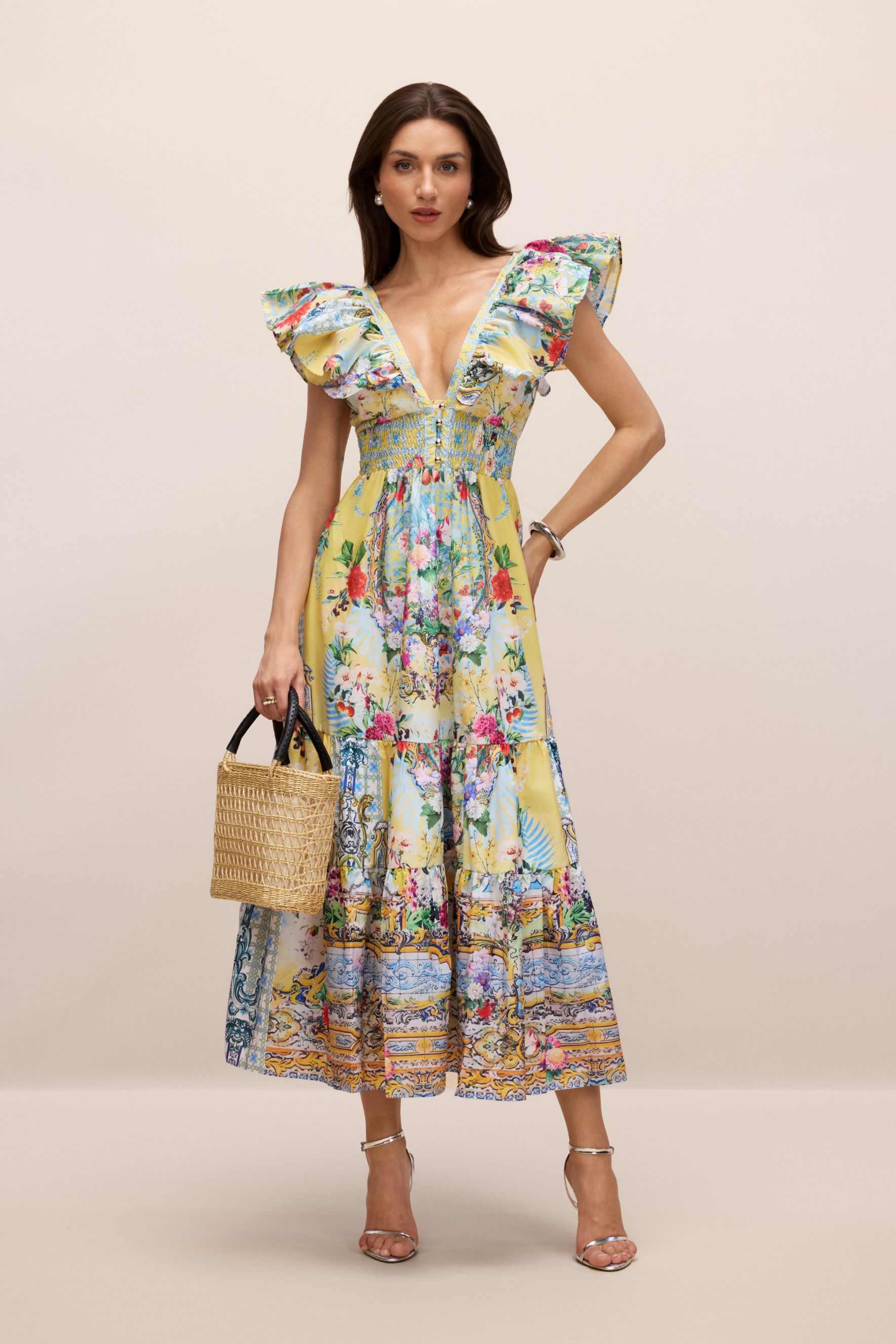 Kerri Floral Print V-Neck Maxi Dress-purelyfable