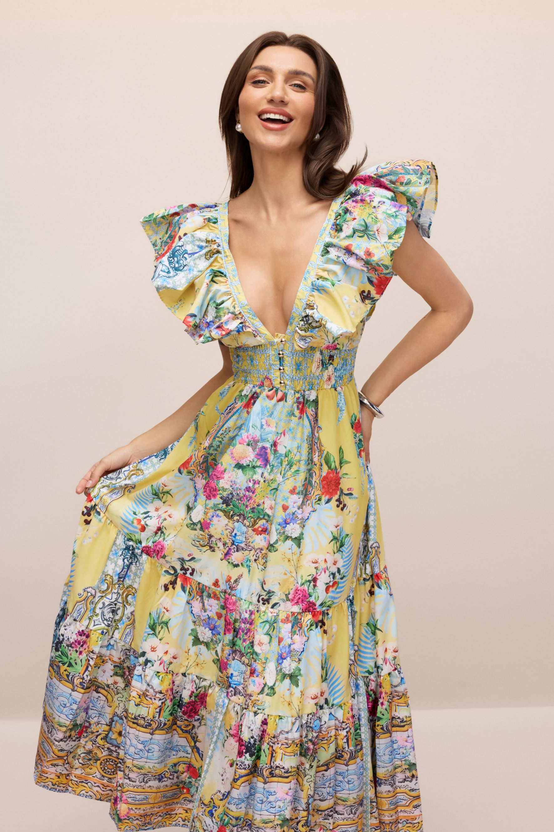 Kerri Floral Print V-Neck Maxi Dress-purelyfable