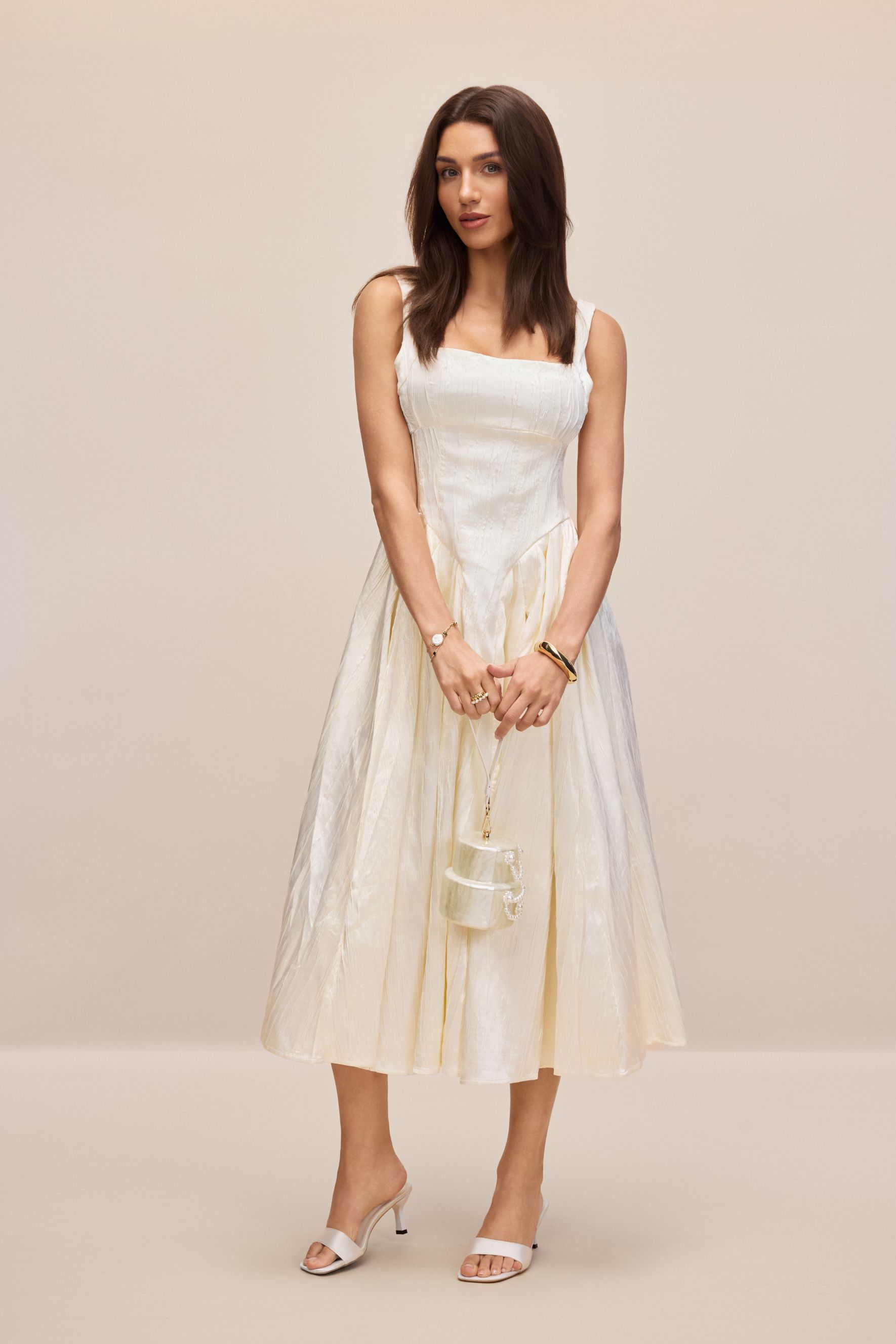 Katrina Square Neck Textured Midi Dress-purelyfable