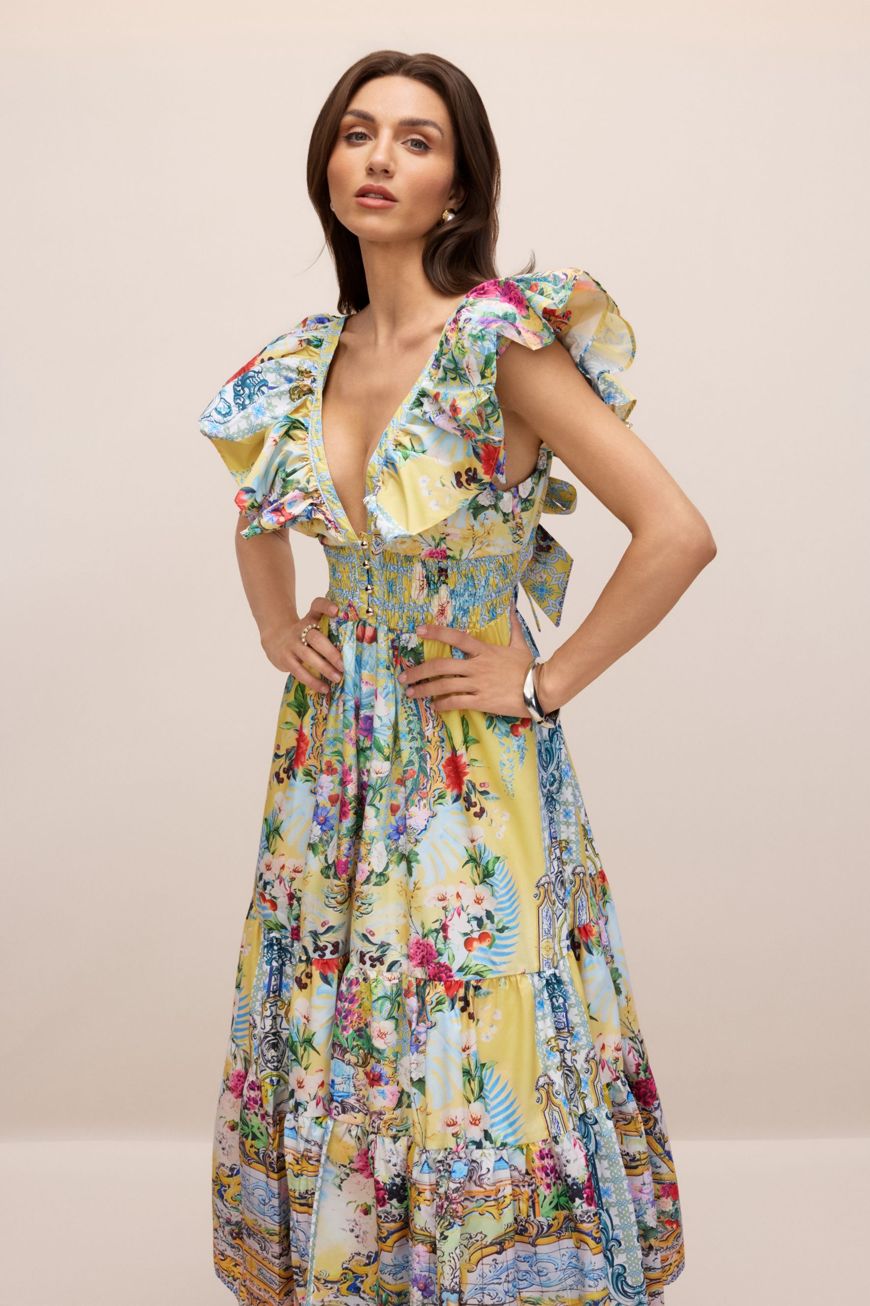 Kerri Floral Print V-Neck Maxi Dress-purelyfable