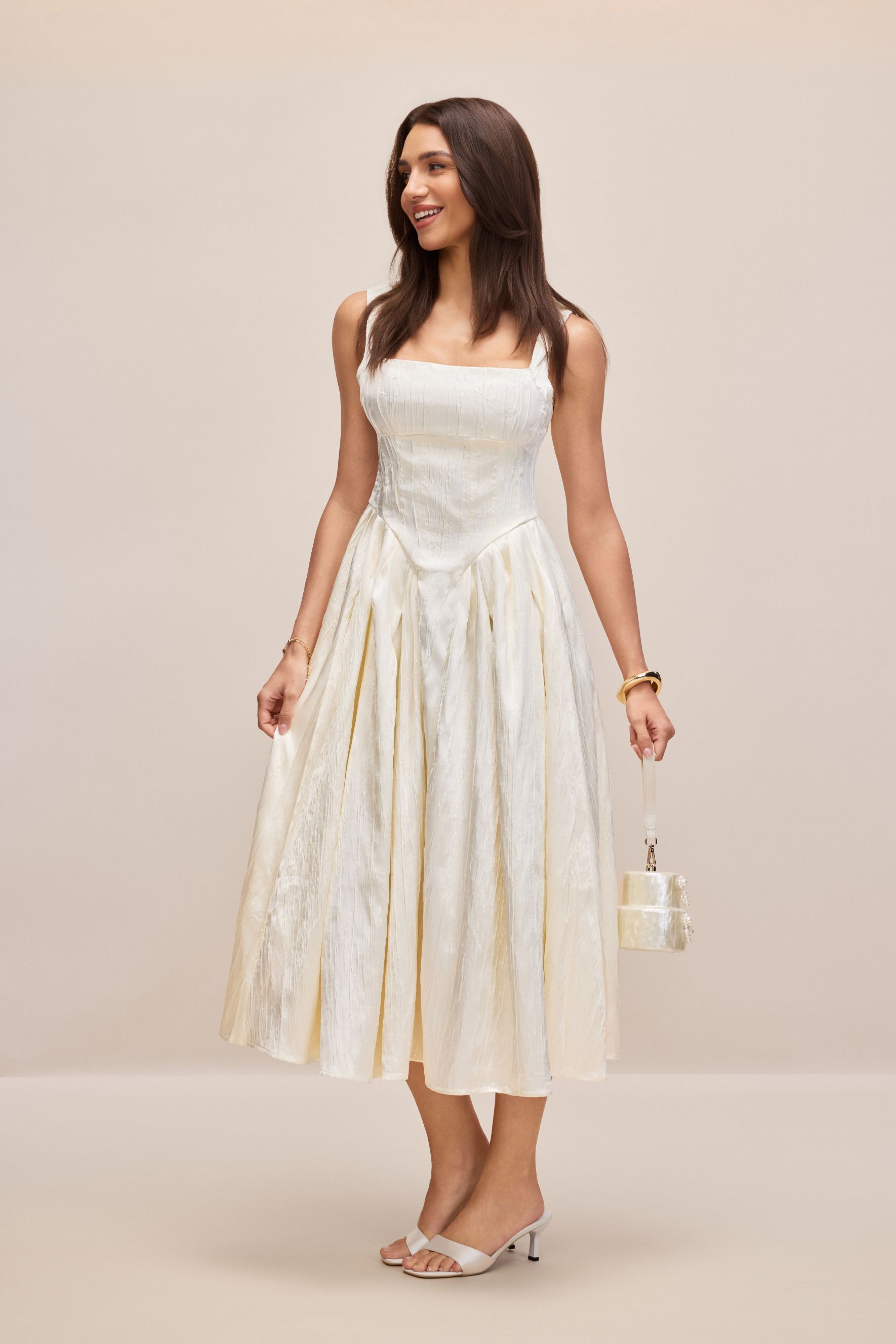 Katrina Square Neck Textured Midi Dress-purelyfable