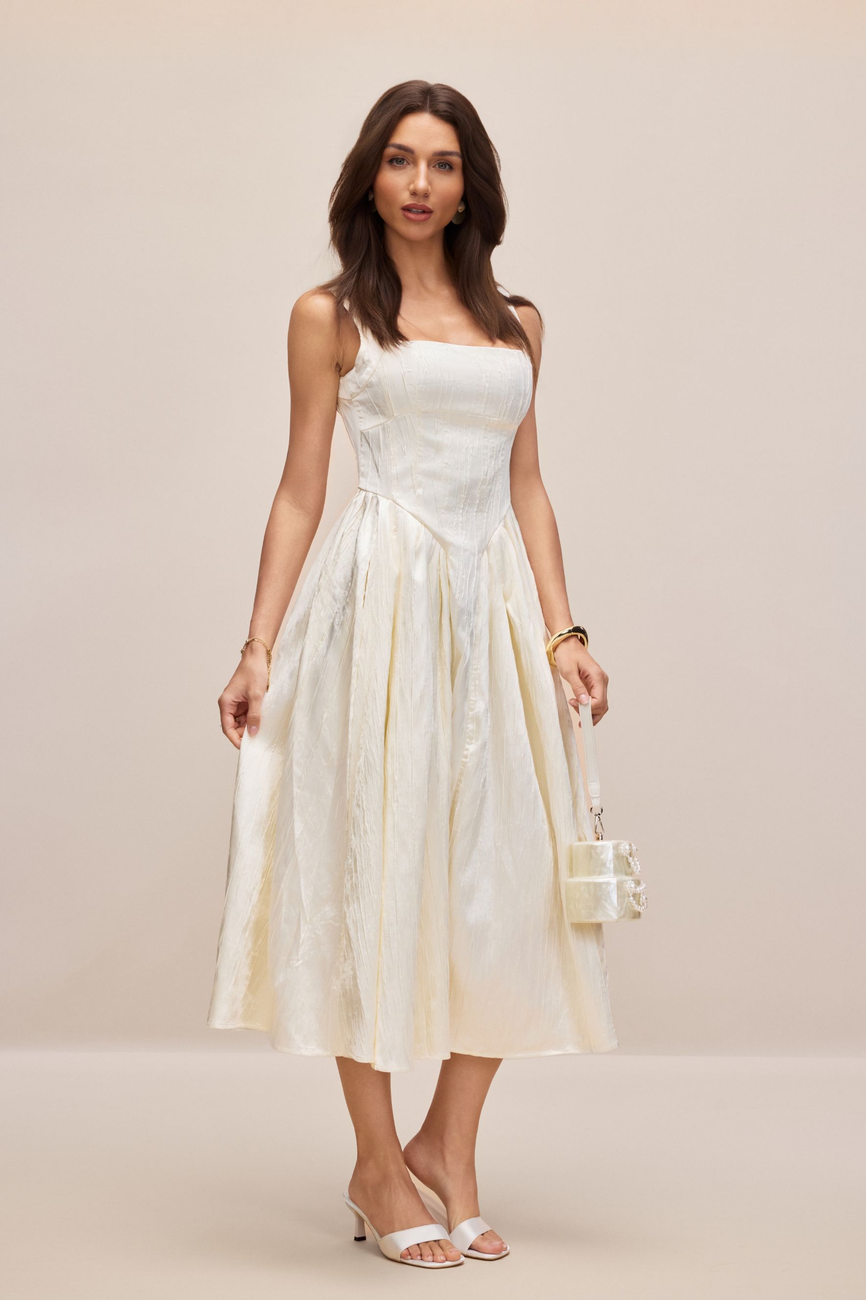 Katrina Square Neck Textured Midi Dress-purelyfable