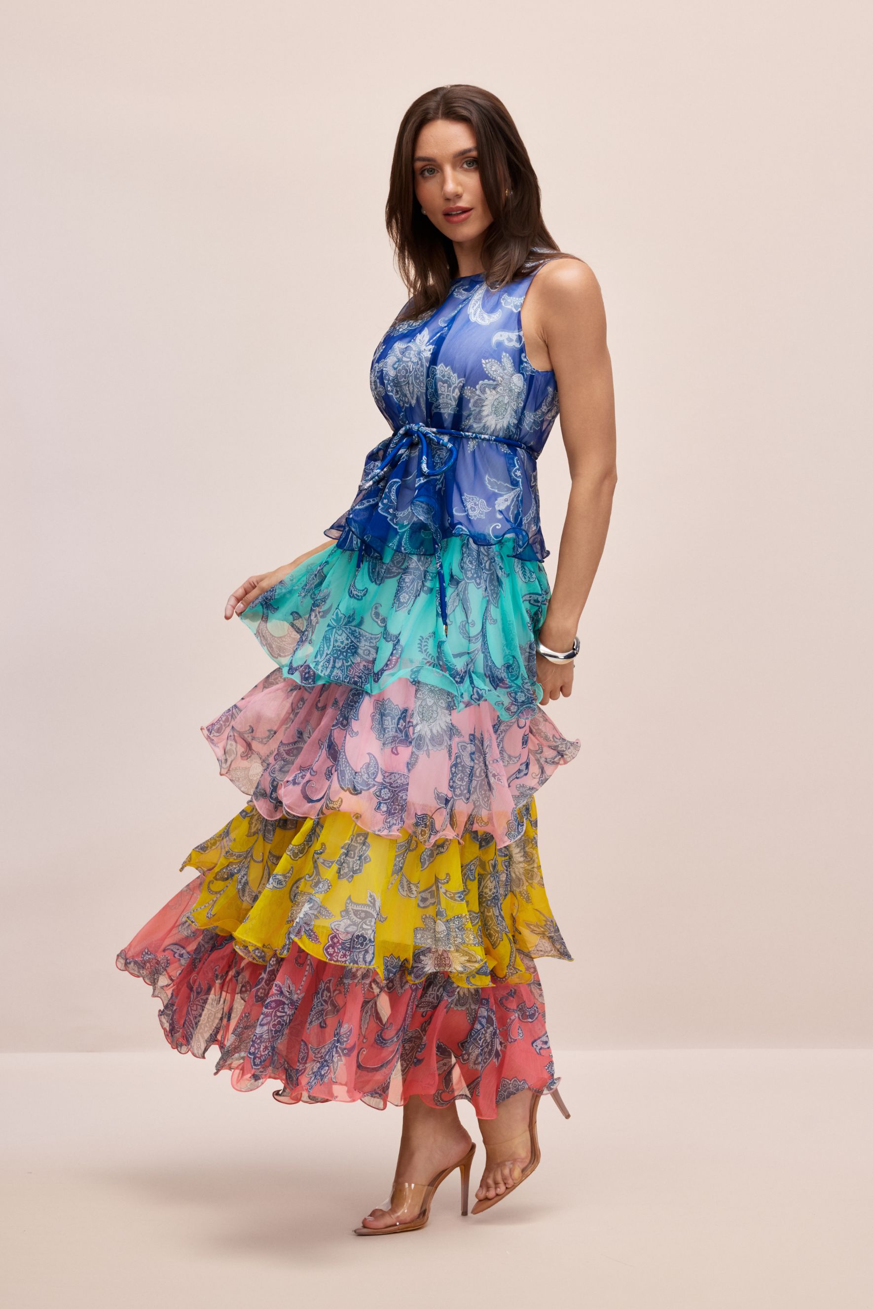Cynthia Printed Tiered Ruffle Maxi Dress-purelyfable
