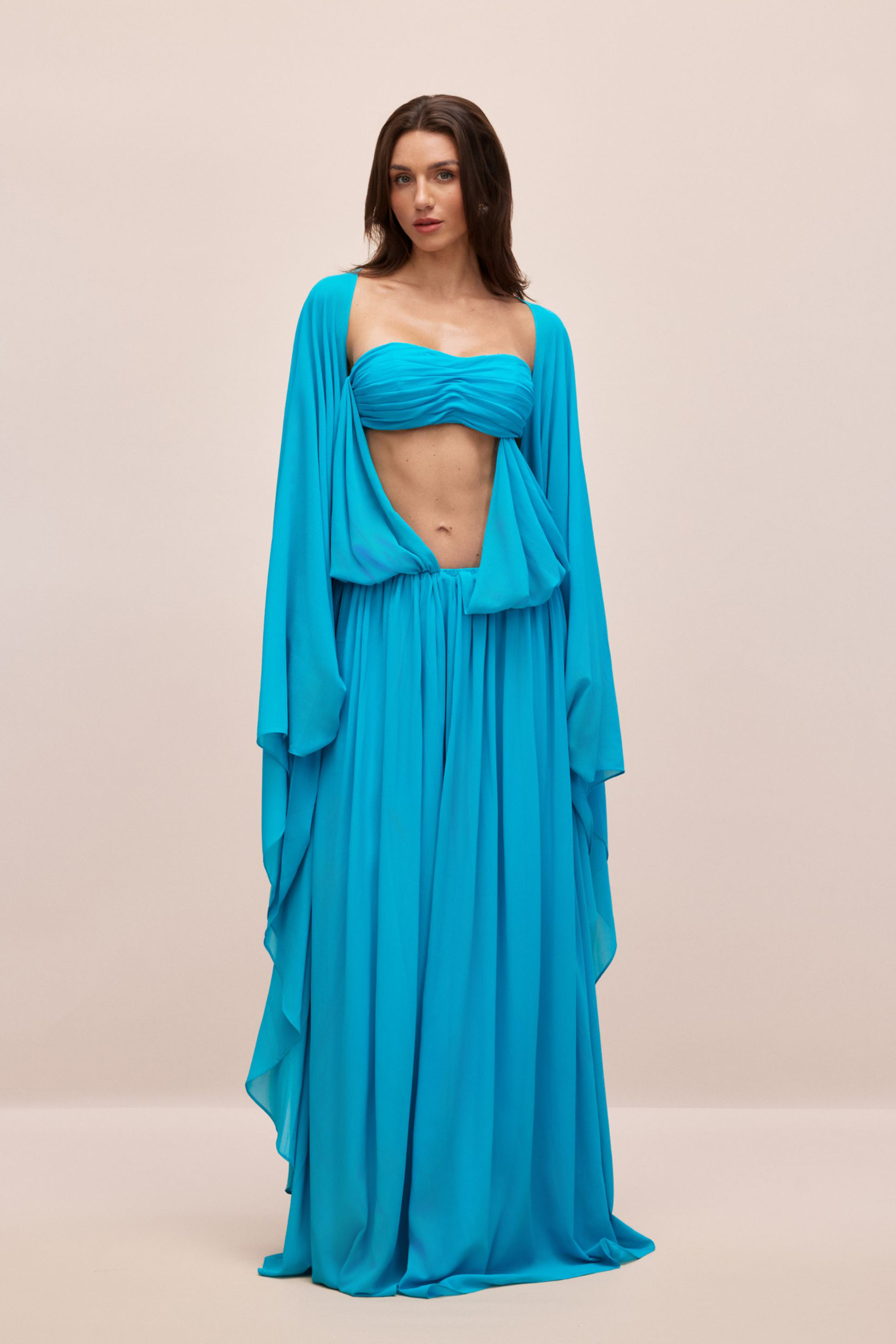 Eugenia Asymmetric Draped Cape Sleeve Maxi Dress-purelyfable