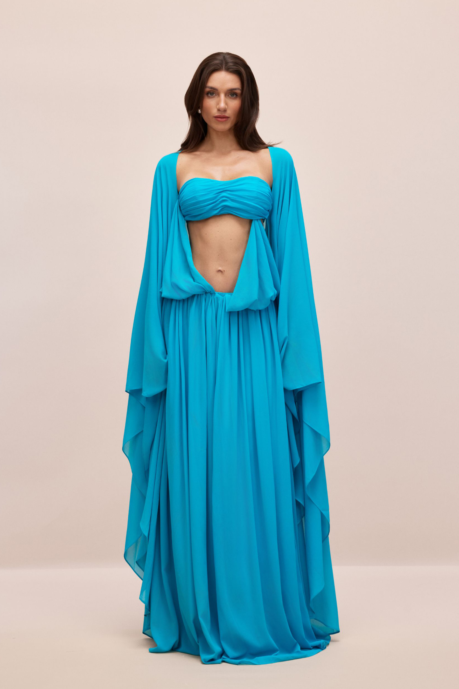 Eugenia Asymmetric Draped Cape Sleeve Maxi Dress-purelyfable