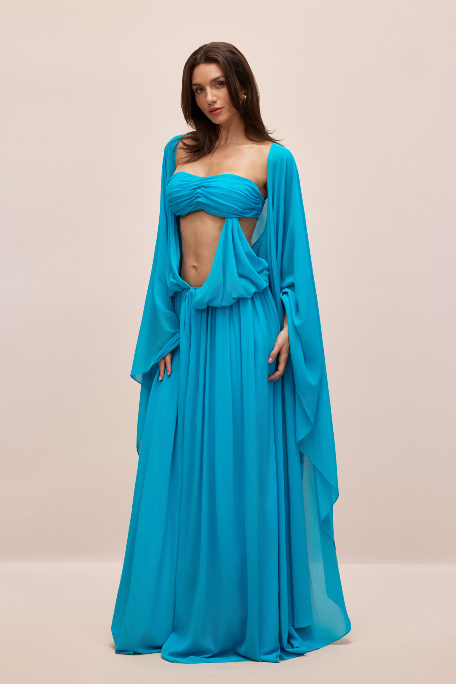 Eugenia Asymmetric Draped Cape Sleeve Maxi Dress-purelyfable