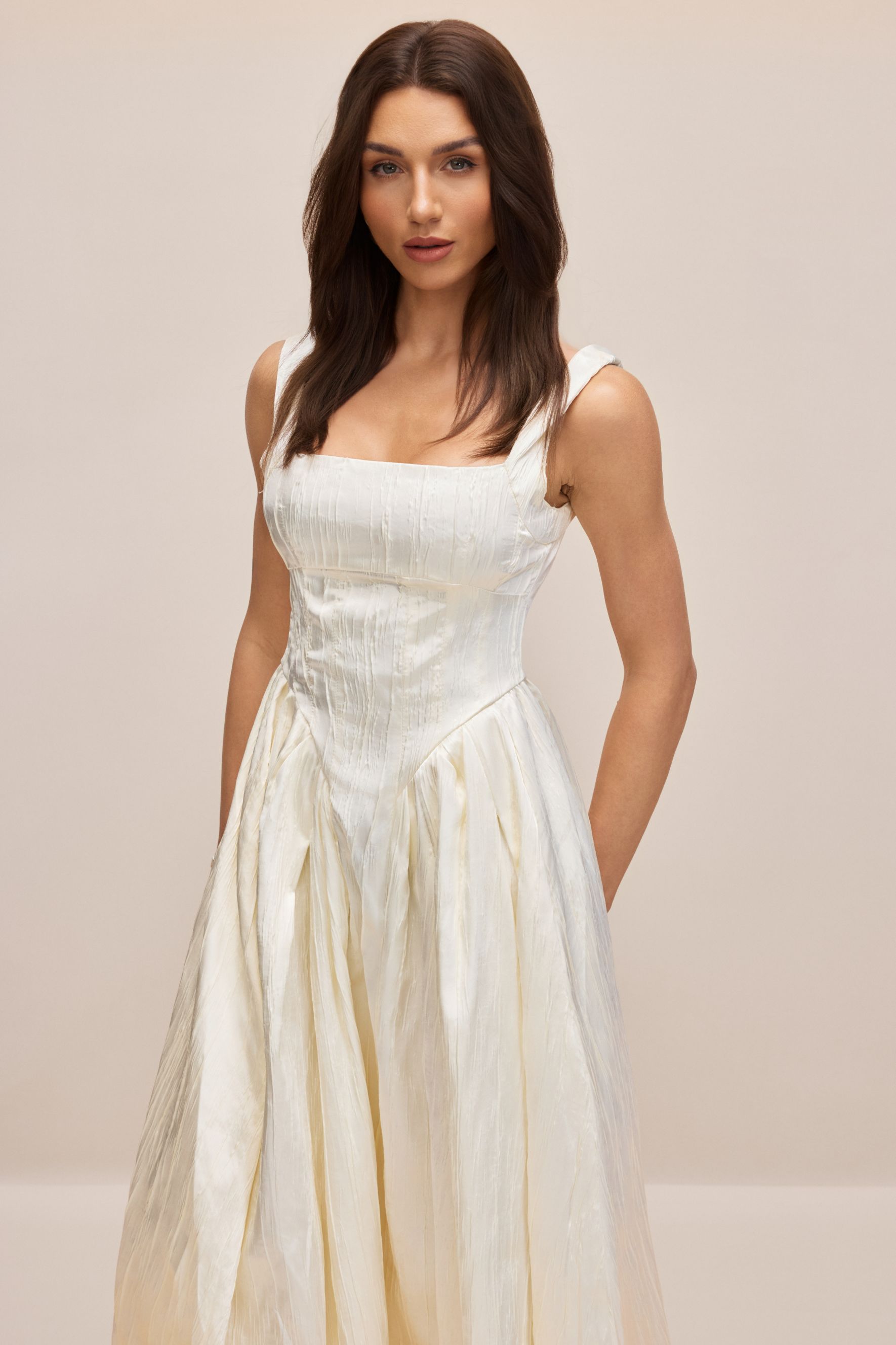 Katrina Square Neck Textured Midi Dress-purelyfable