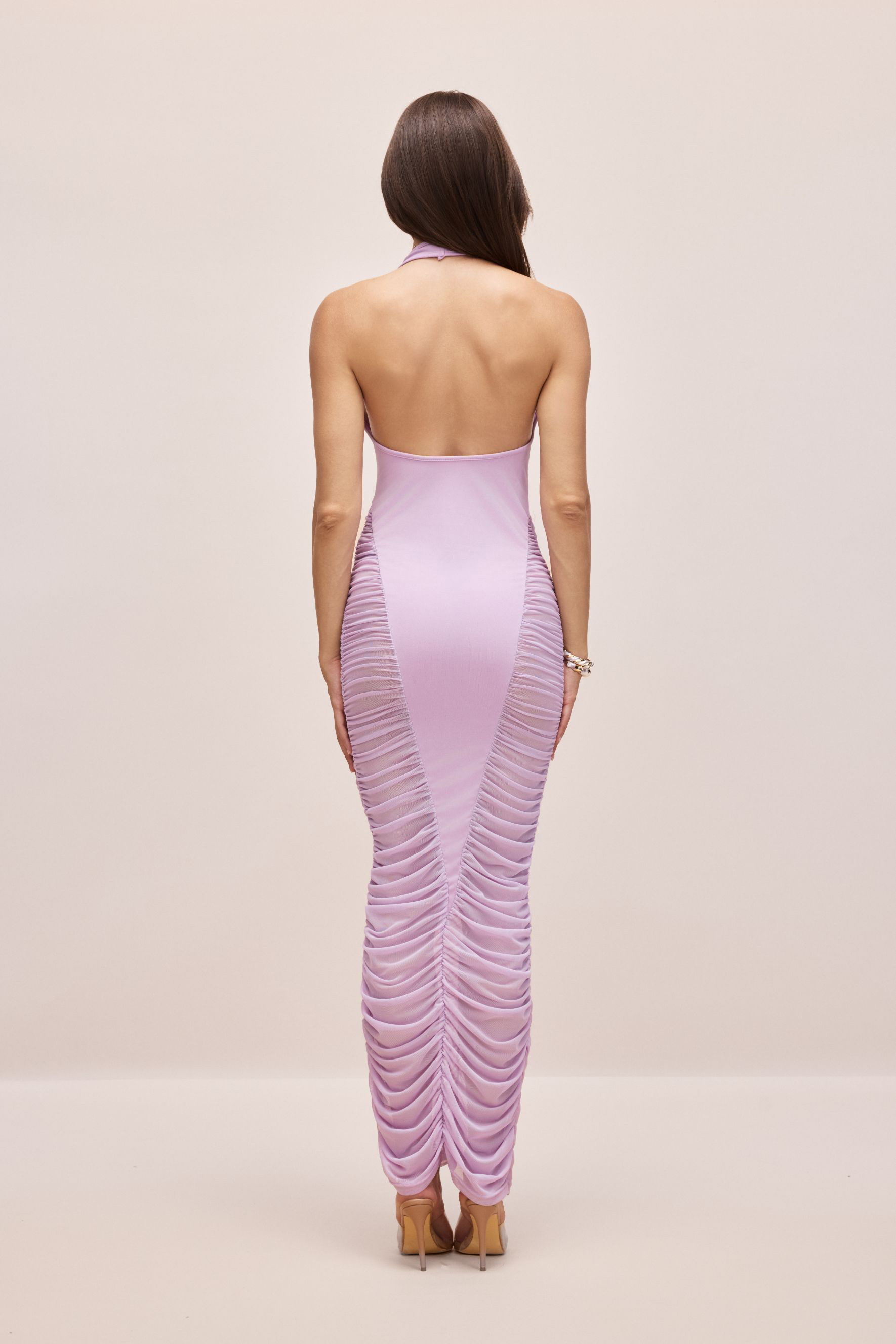 Renata Deep V Neck Ruched Maxi Dress-purelyfable