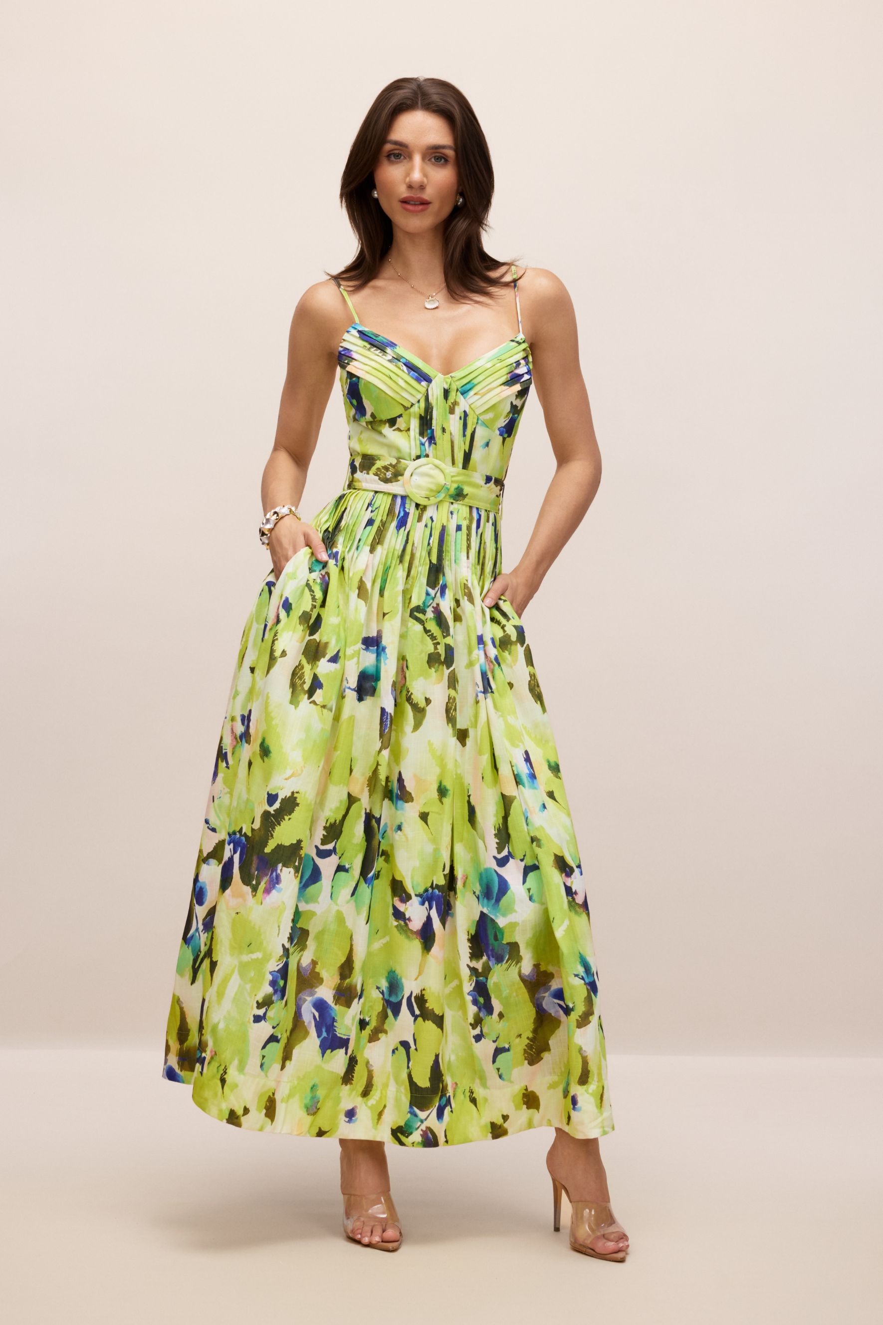 Zora Abstract Print Pleated Maxi Dress-purelyfable