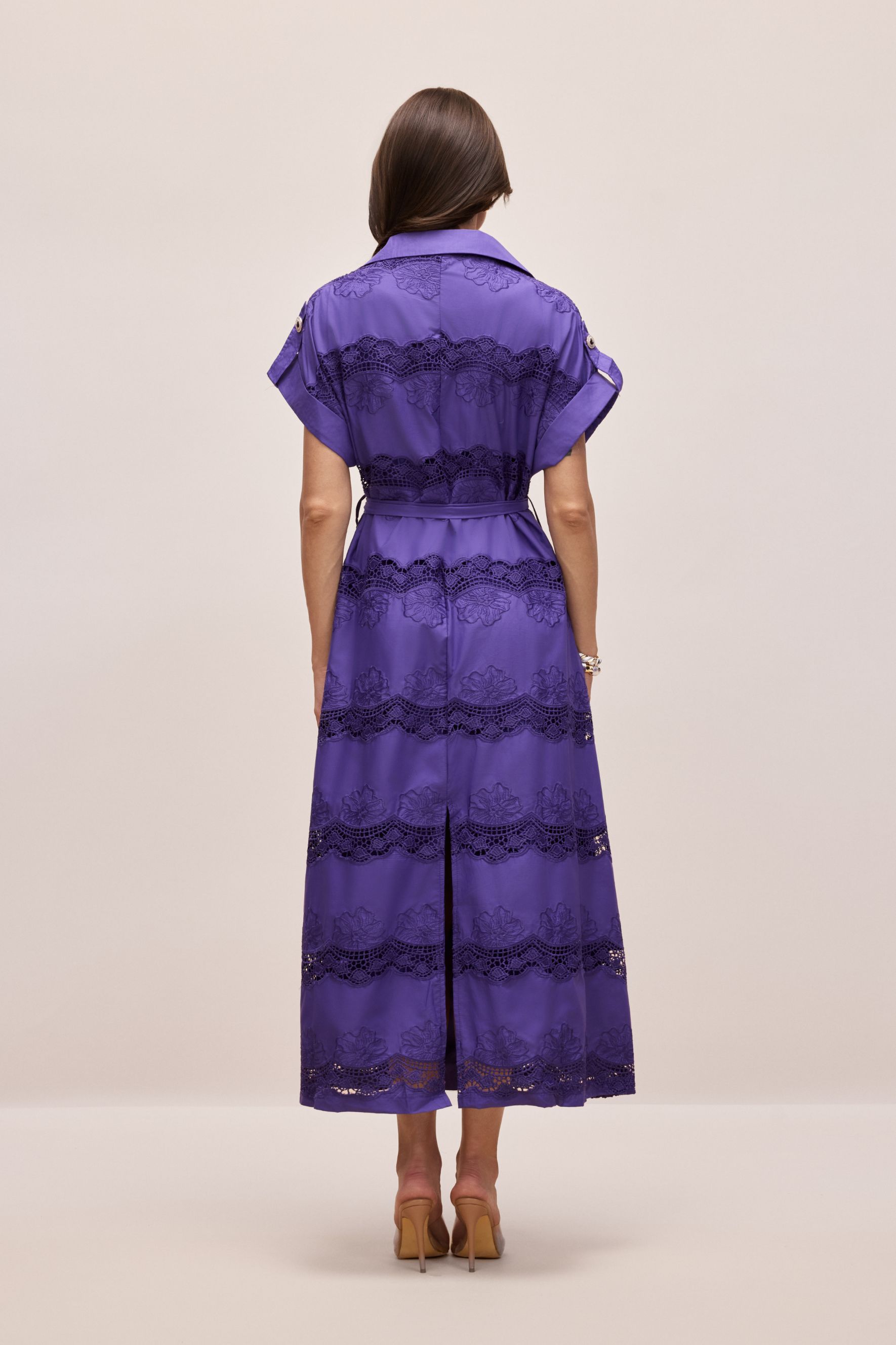 Mora Short Sleeve Lace Trim Midi Shirt Dress-purelyfable