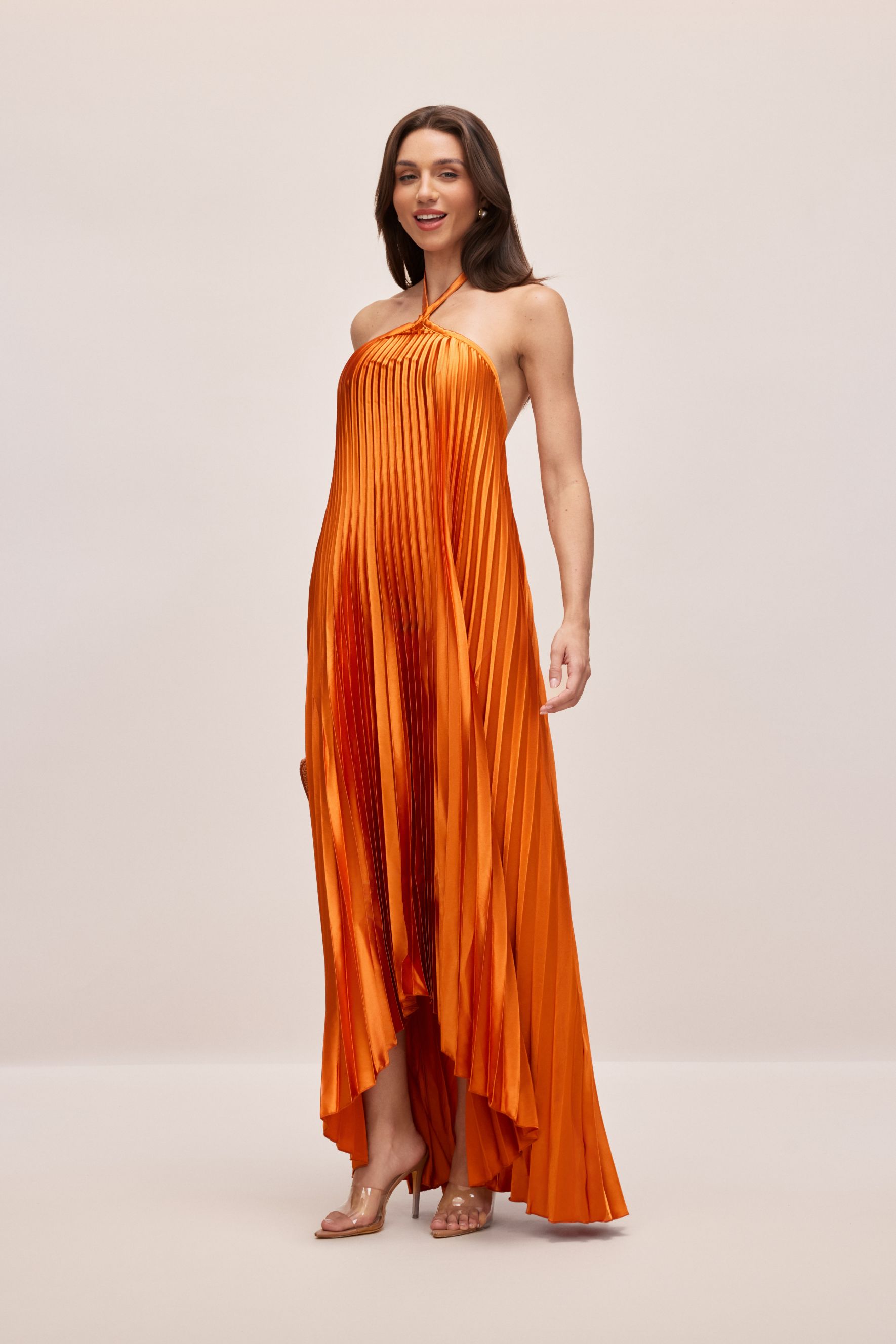 Novia Halter Neck Pleated Maxi Dress-purelyfable