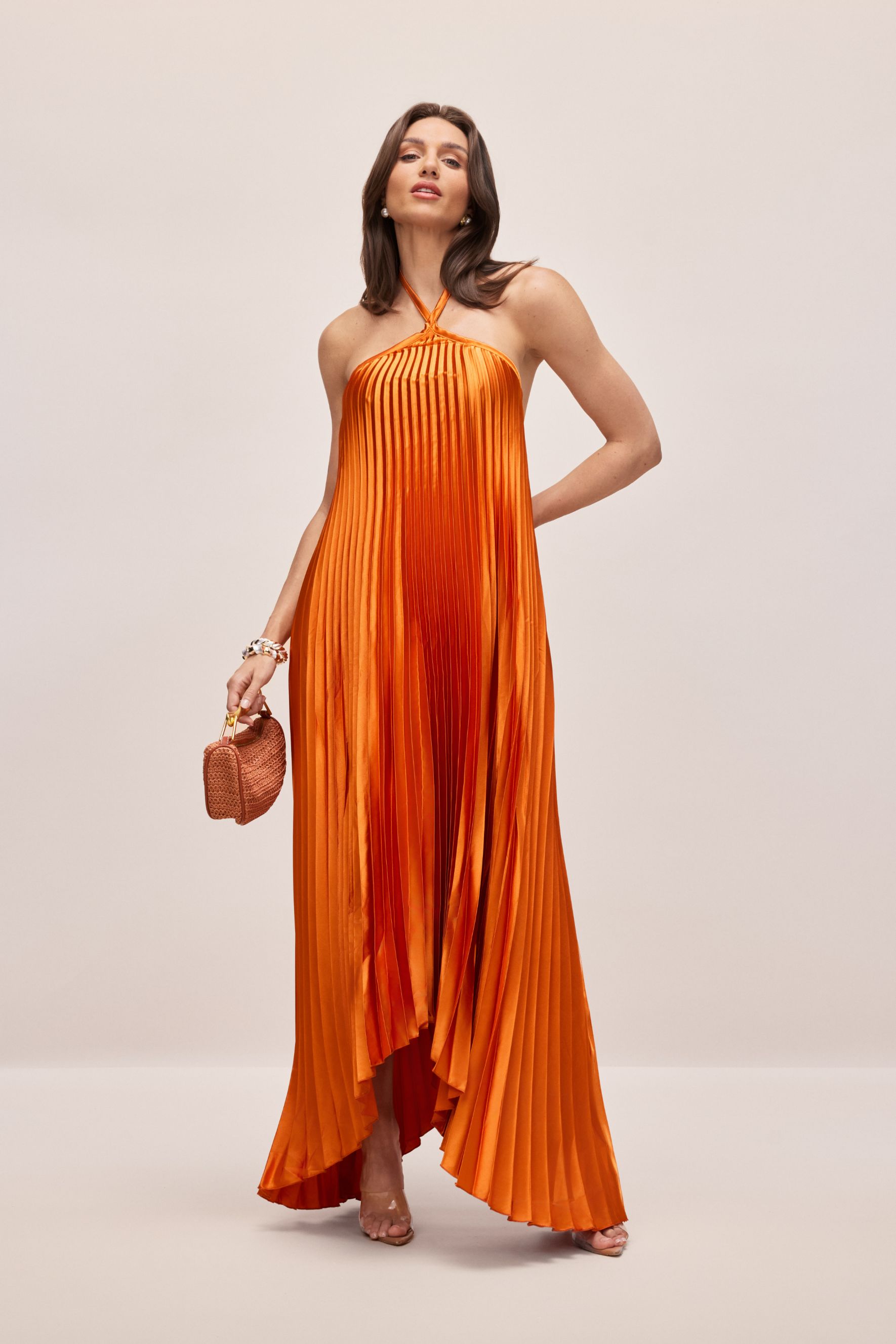 Novia Halter Neck Pleated Maxi Dress-purelyfable
