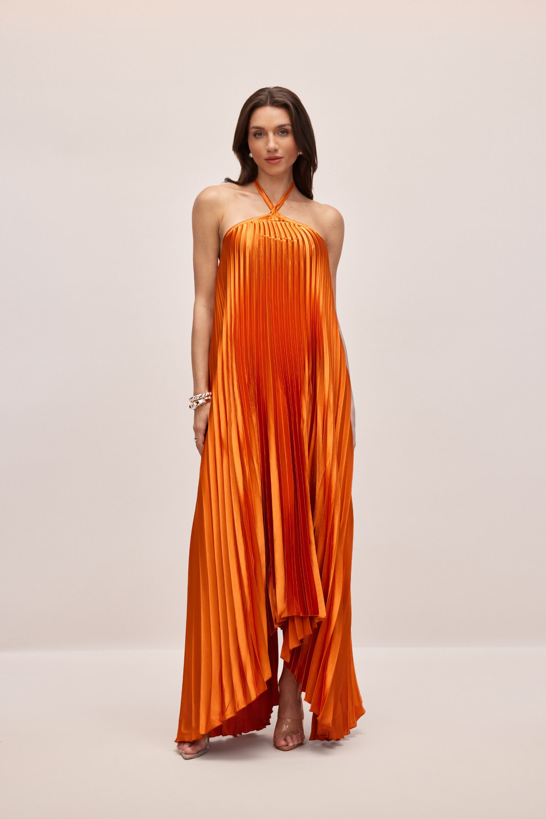 Novia Halter Neck Pleated Maxi Dress-purelyfable