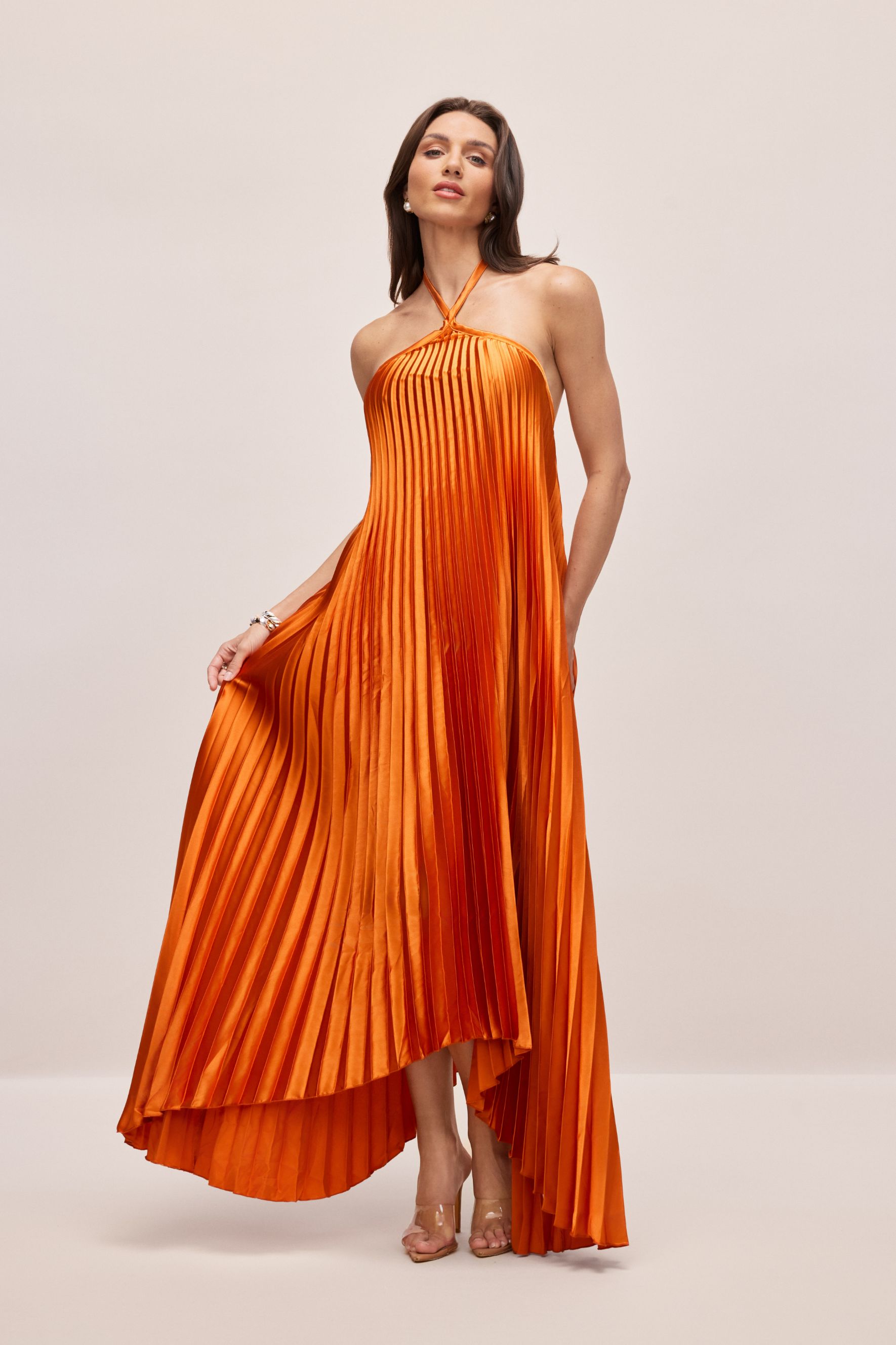 Novia Halter Neck Pleated Maxi Dress-purelyfable