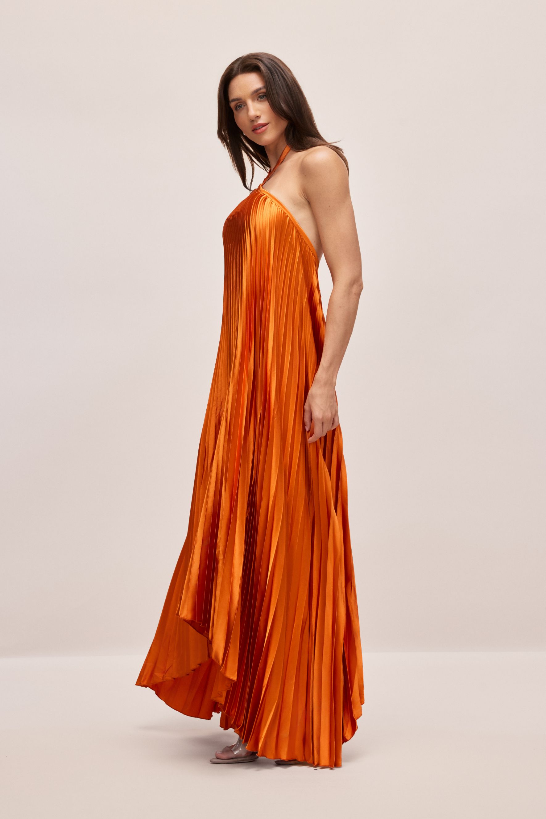 Novia Halter Neck Pleated Maxi Dress-purelyfable