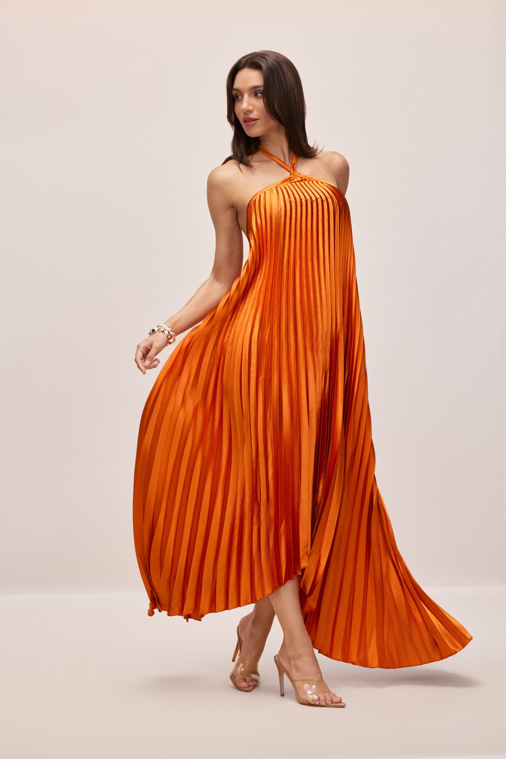 Novia Halter Neck Pleated Maxi Dress-purelyfable