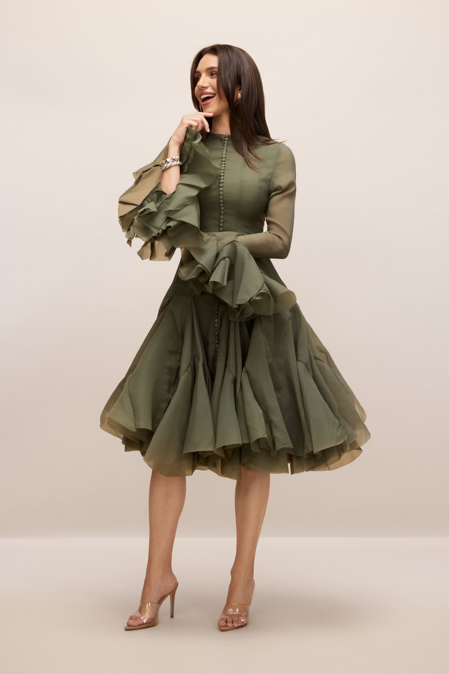 Gloria Long Sleeve Flared Hem Midi Dress-purelyfable