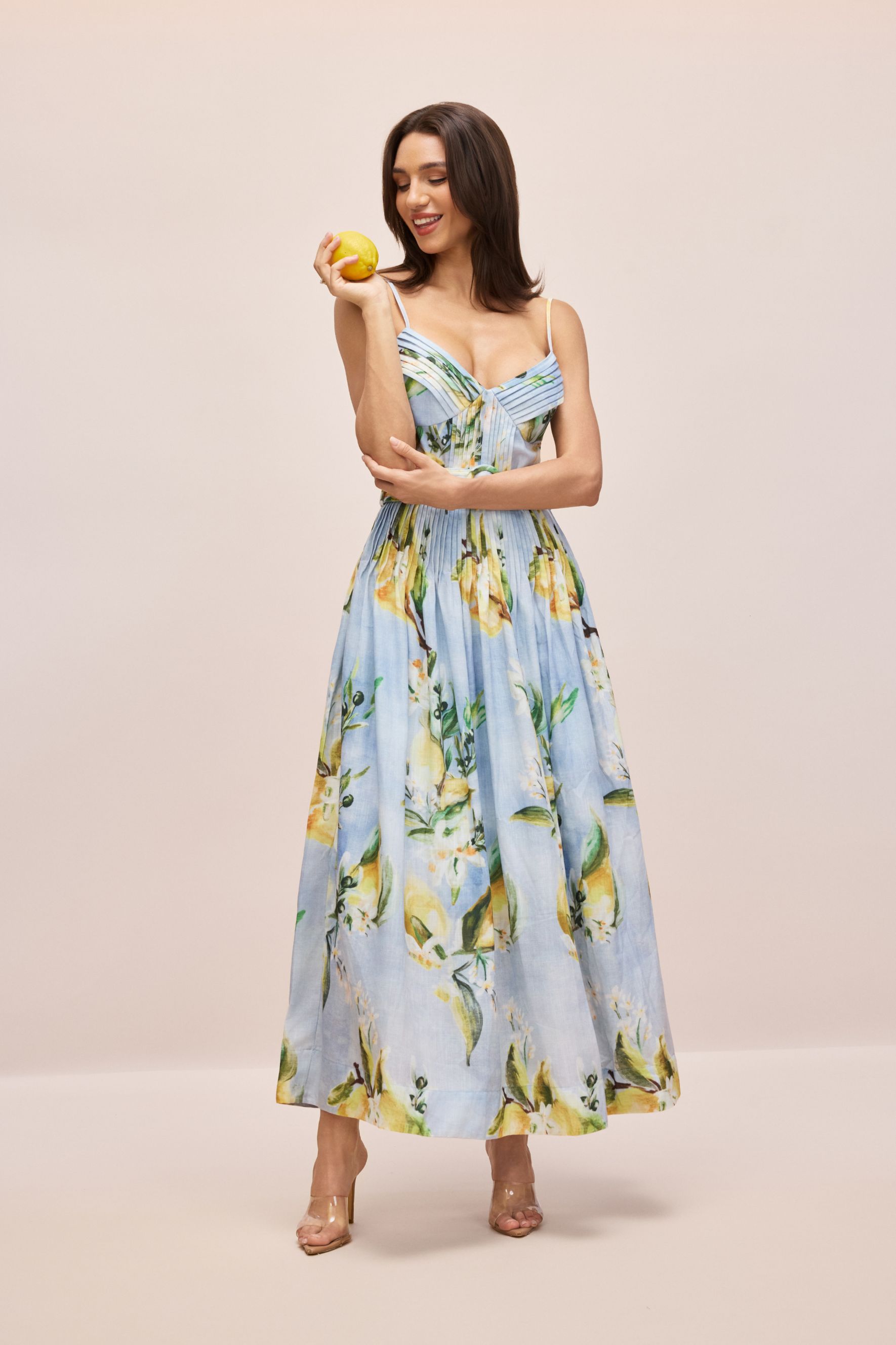 Joyce Lemon Print Spaghetti Strap Maxi Dress-purelyfable