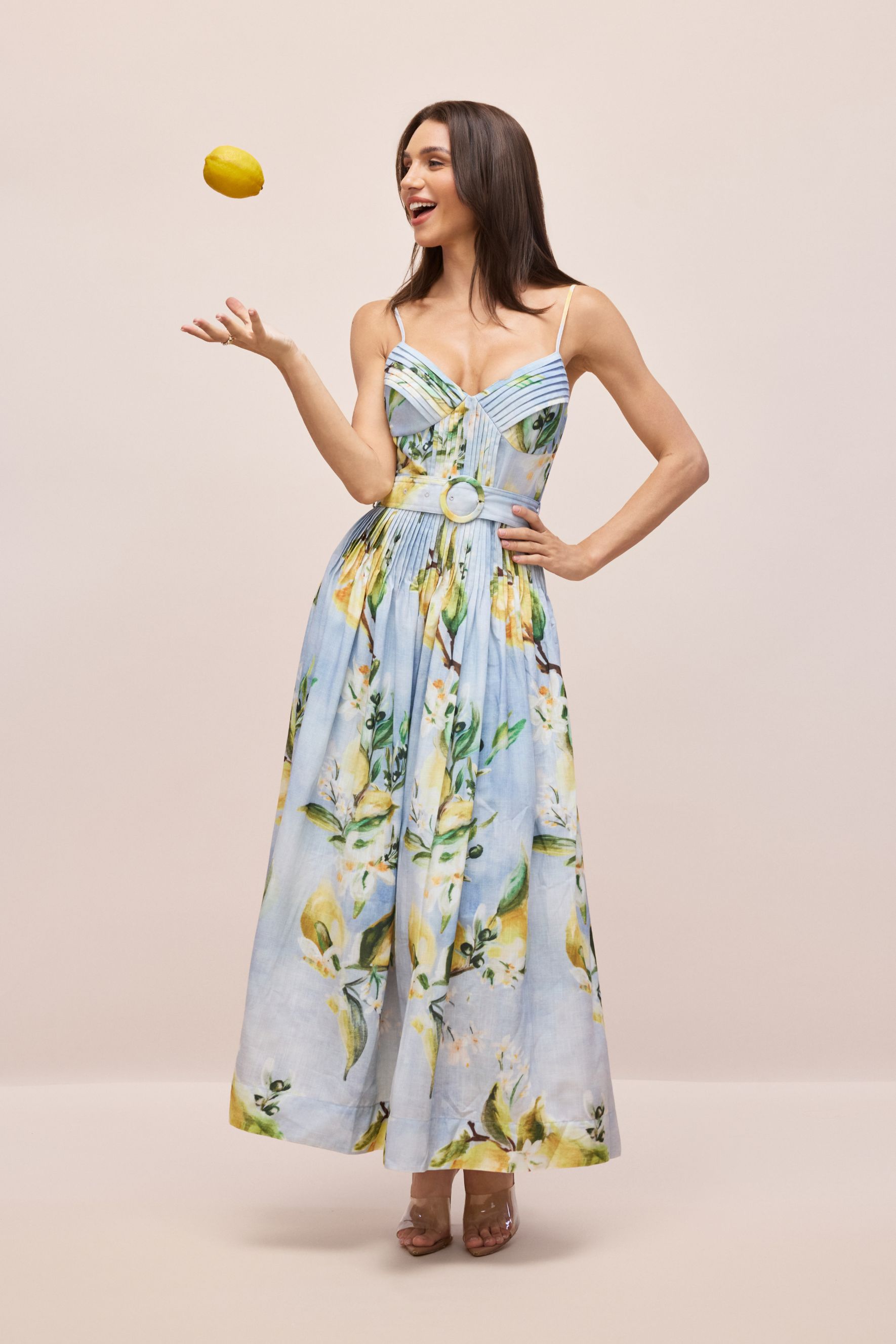 Joyce Lemon Print Spaghetti Strap Maxi Dress-purelyfable