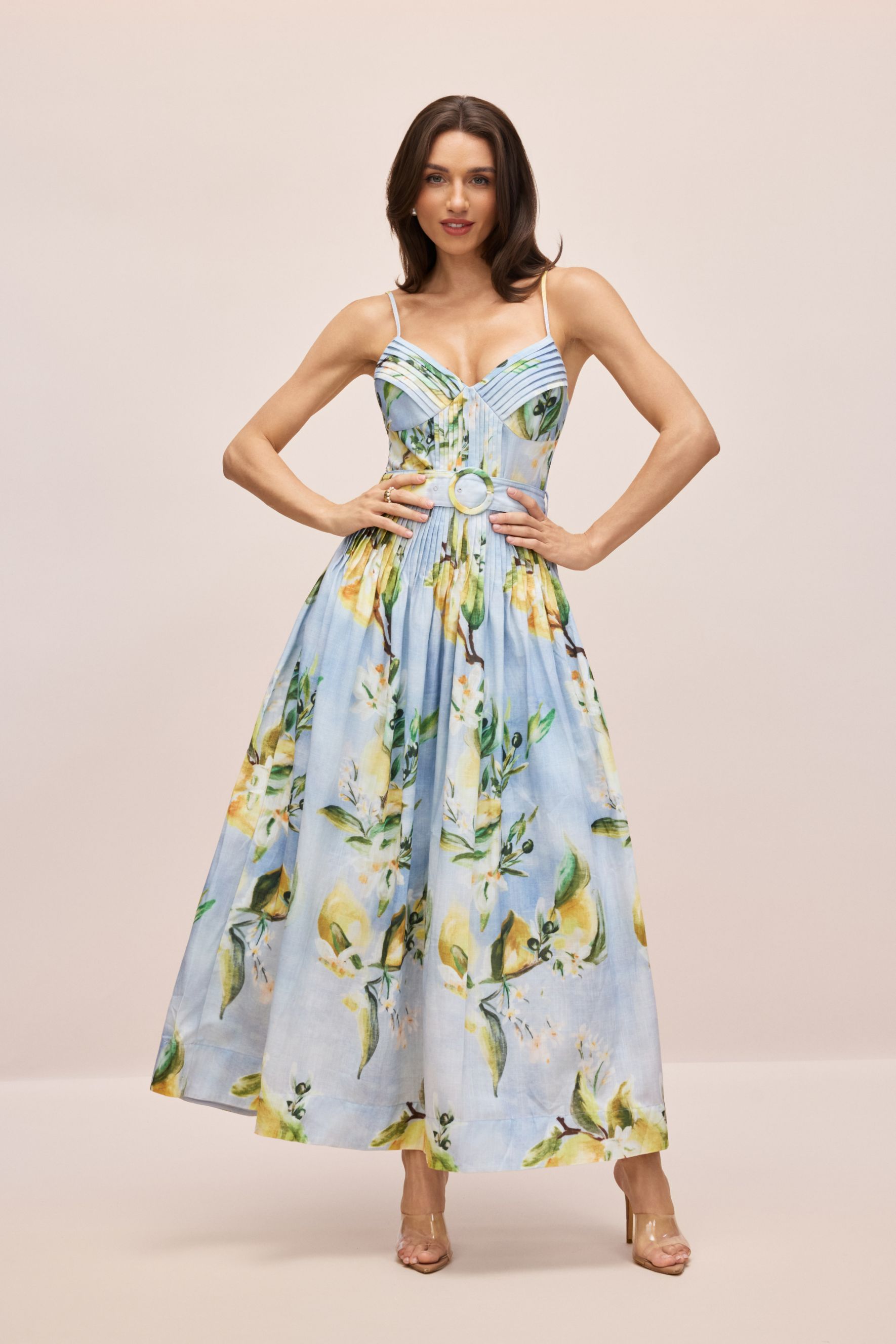 Joyce Lemon Print Spaghetti Strap Maxi Dress-purelyfable