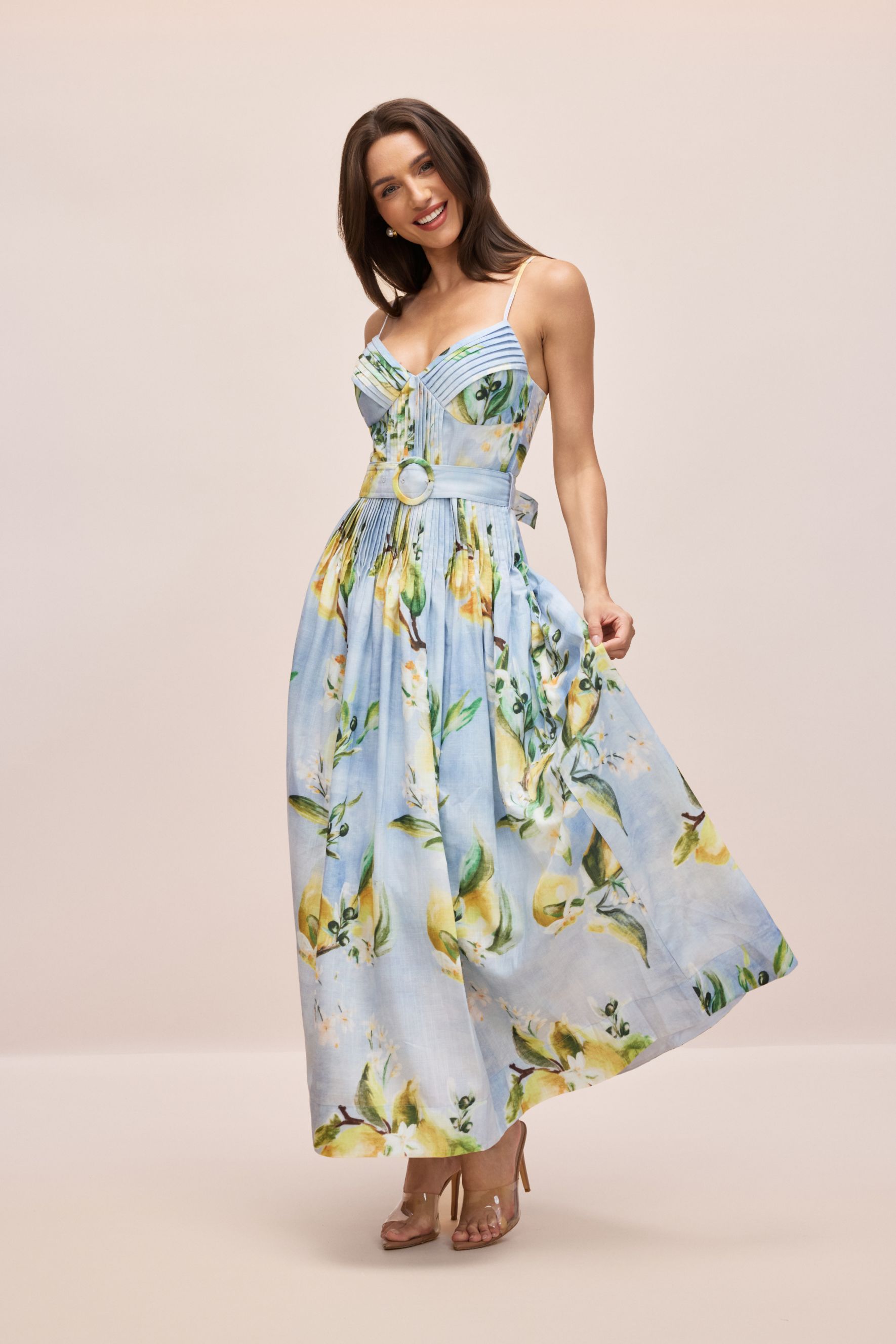 Joyce Lemon Print Spaghetti Strap Maxi Dress-purelyfable