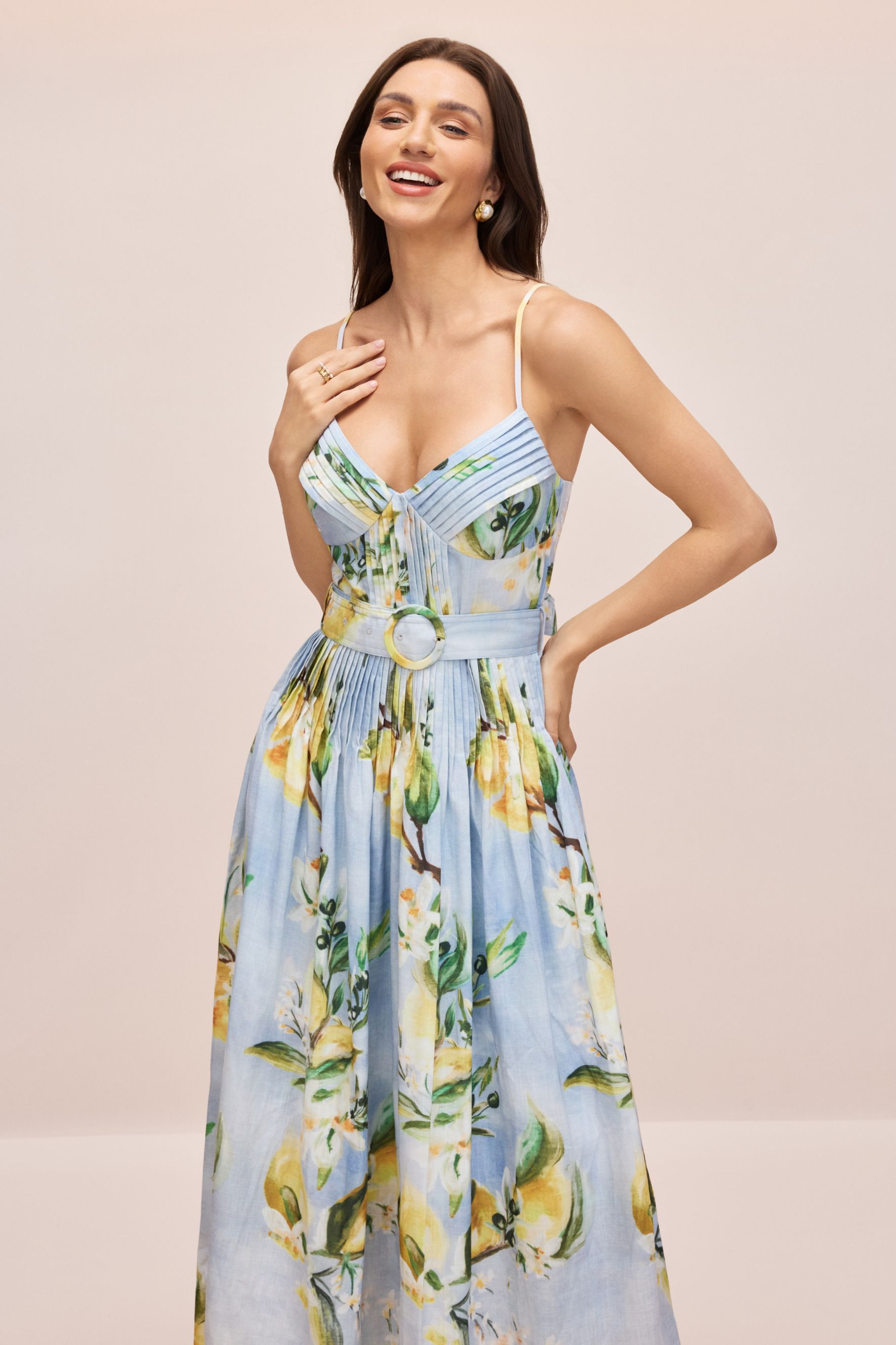 Joyce Lemon Print Spaghetti Strap Maxi Dress-purelyfable