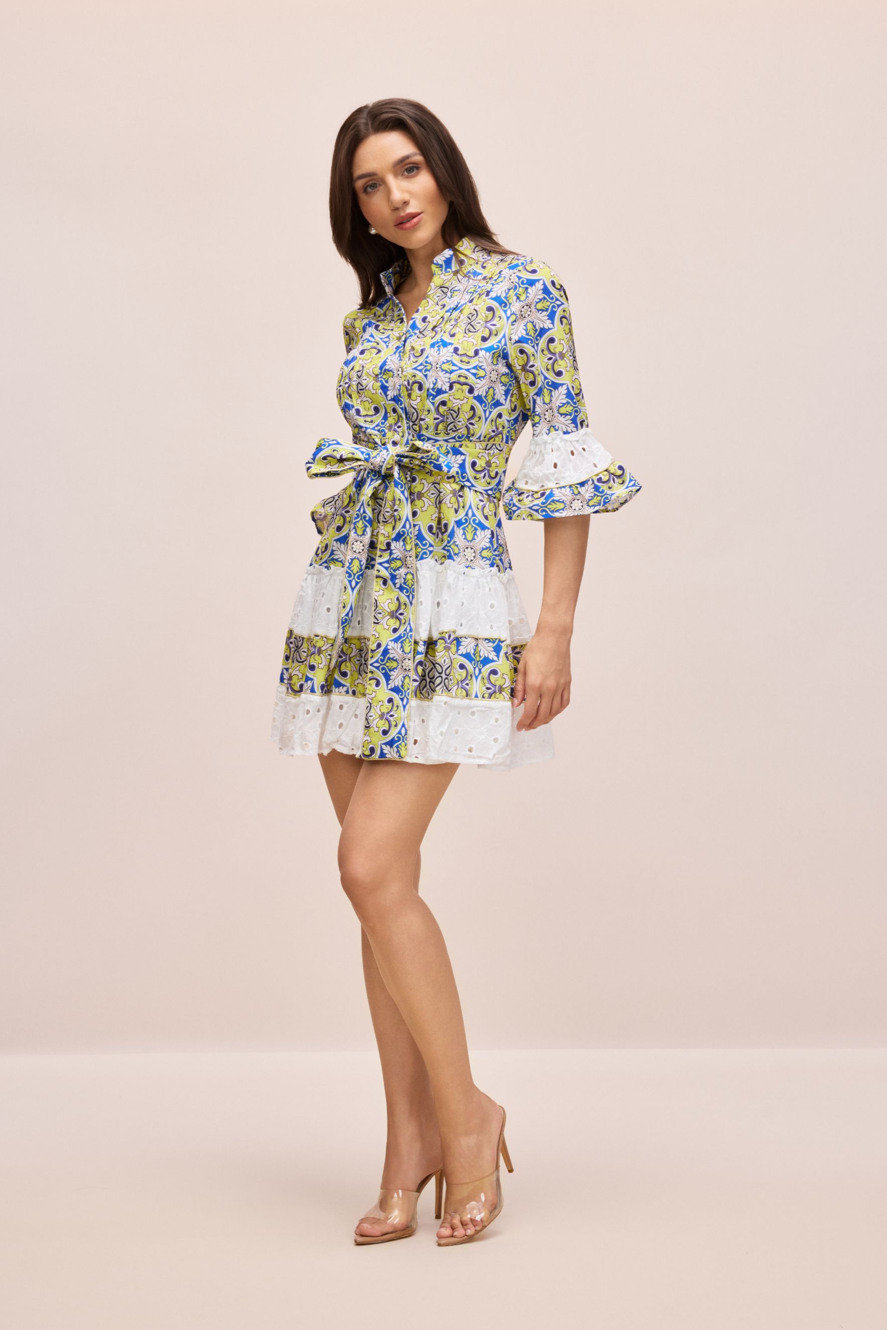 Belle Paisley Print Half Sleeve Mini Dress-purelyfable