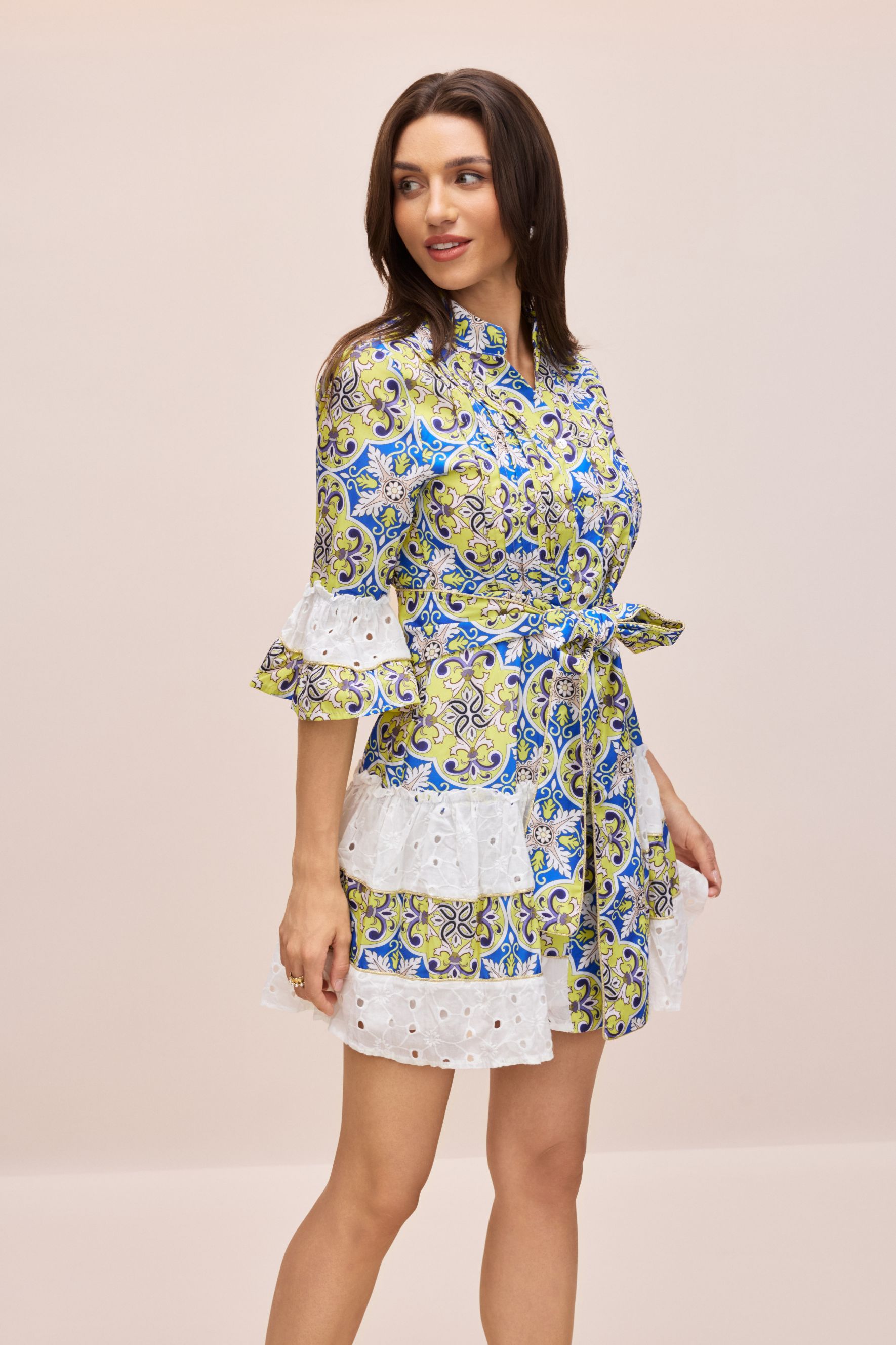 Belle Paisley Print Half Sleeve Mini Dress-purelyfable