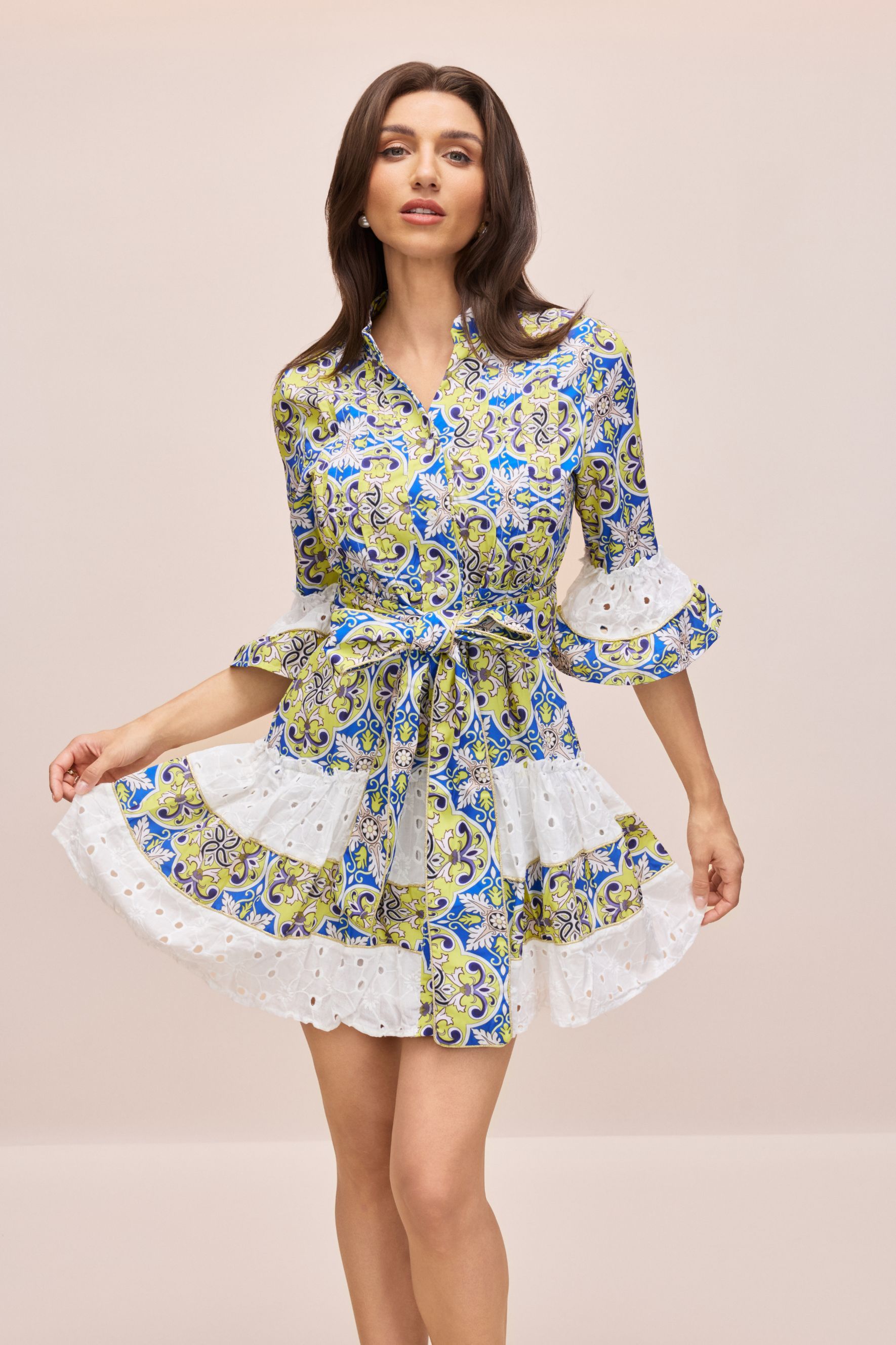 Belle Paisley Print Half Sleeve Mini Dress-purelyfable