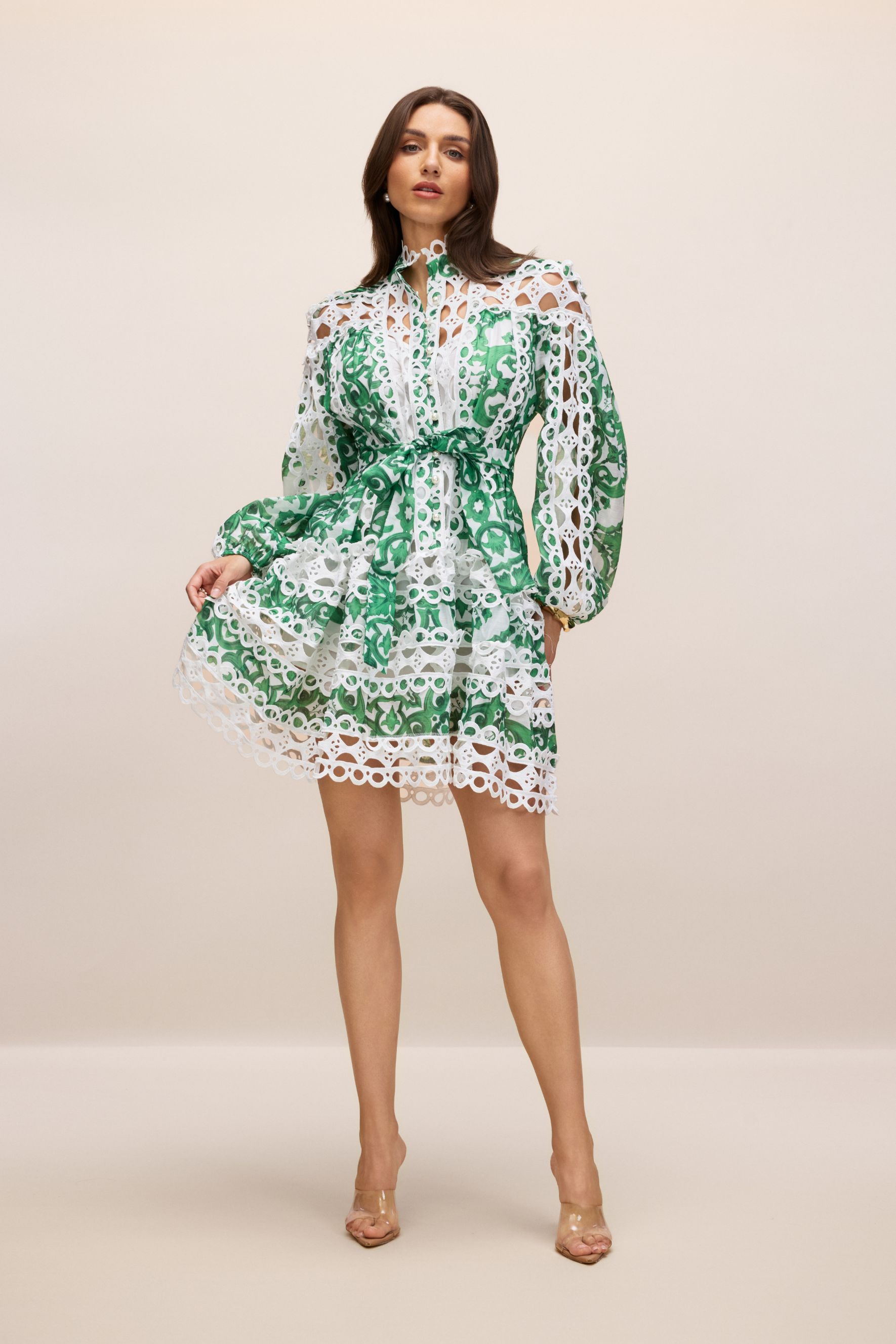 Georgia Printed Hollow Out Mini Dress-purelyfable