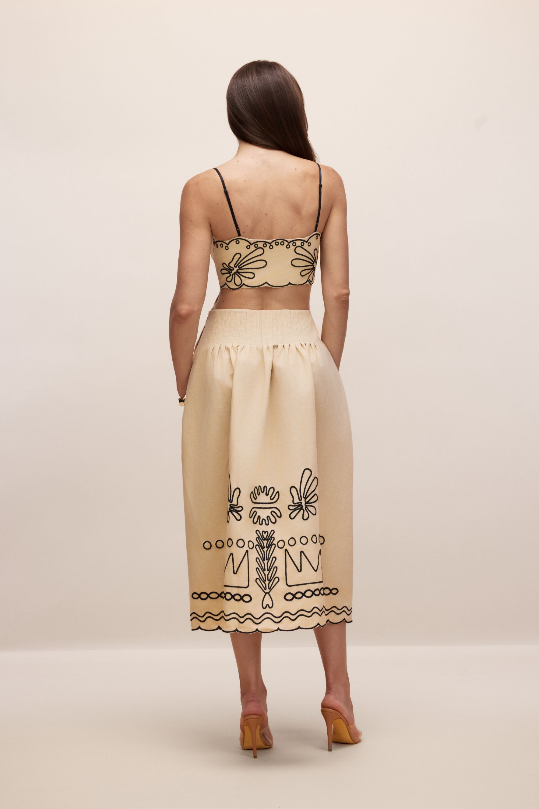 Caroline Abstract Embroidery Midi Dress-purelyfable
