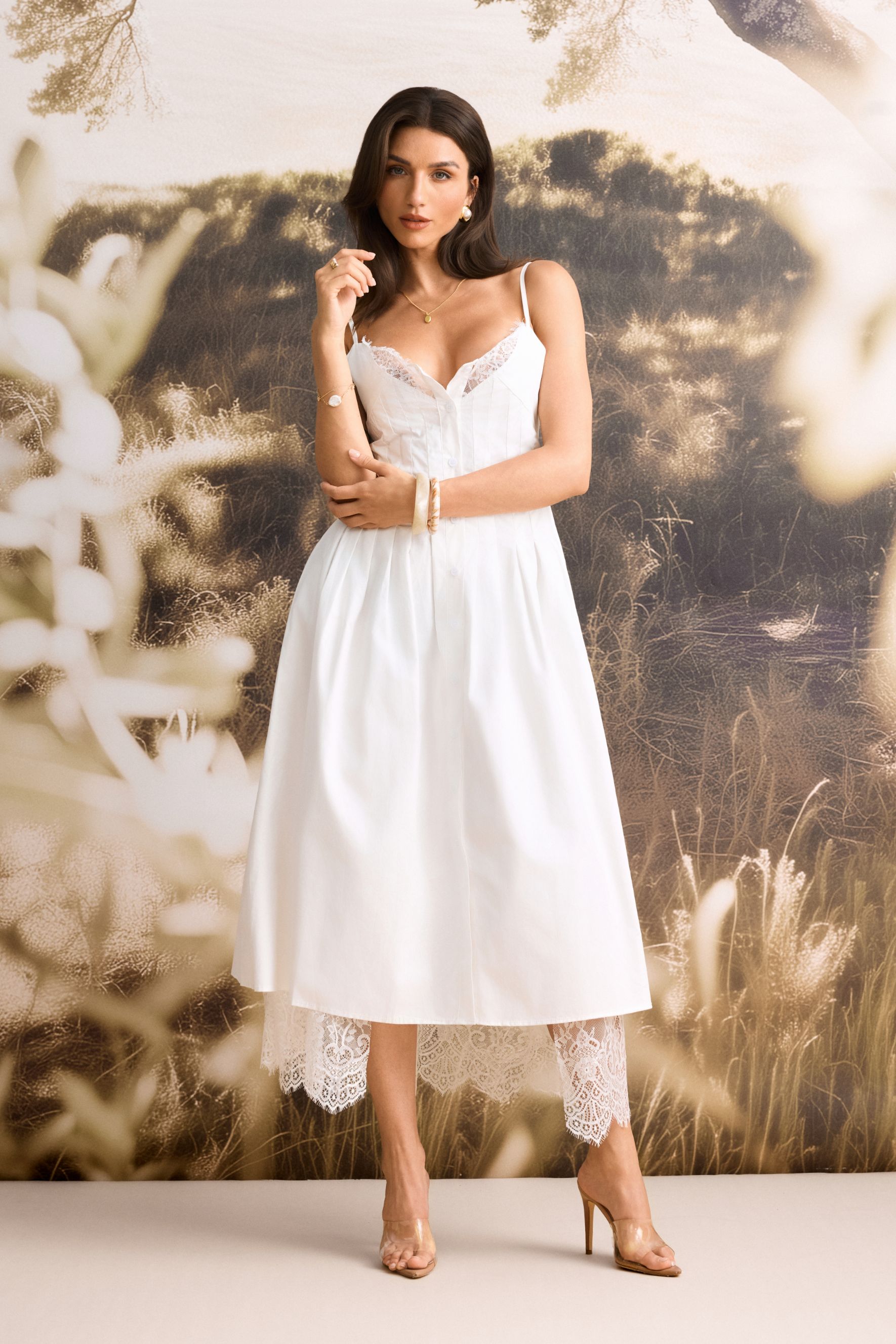 Tasha Lace Trim Spaghetti Strap Midi Dress-purelyfable