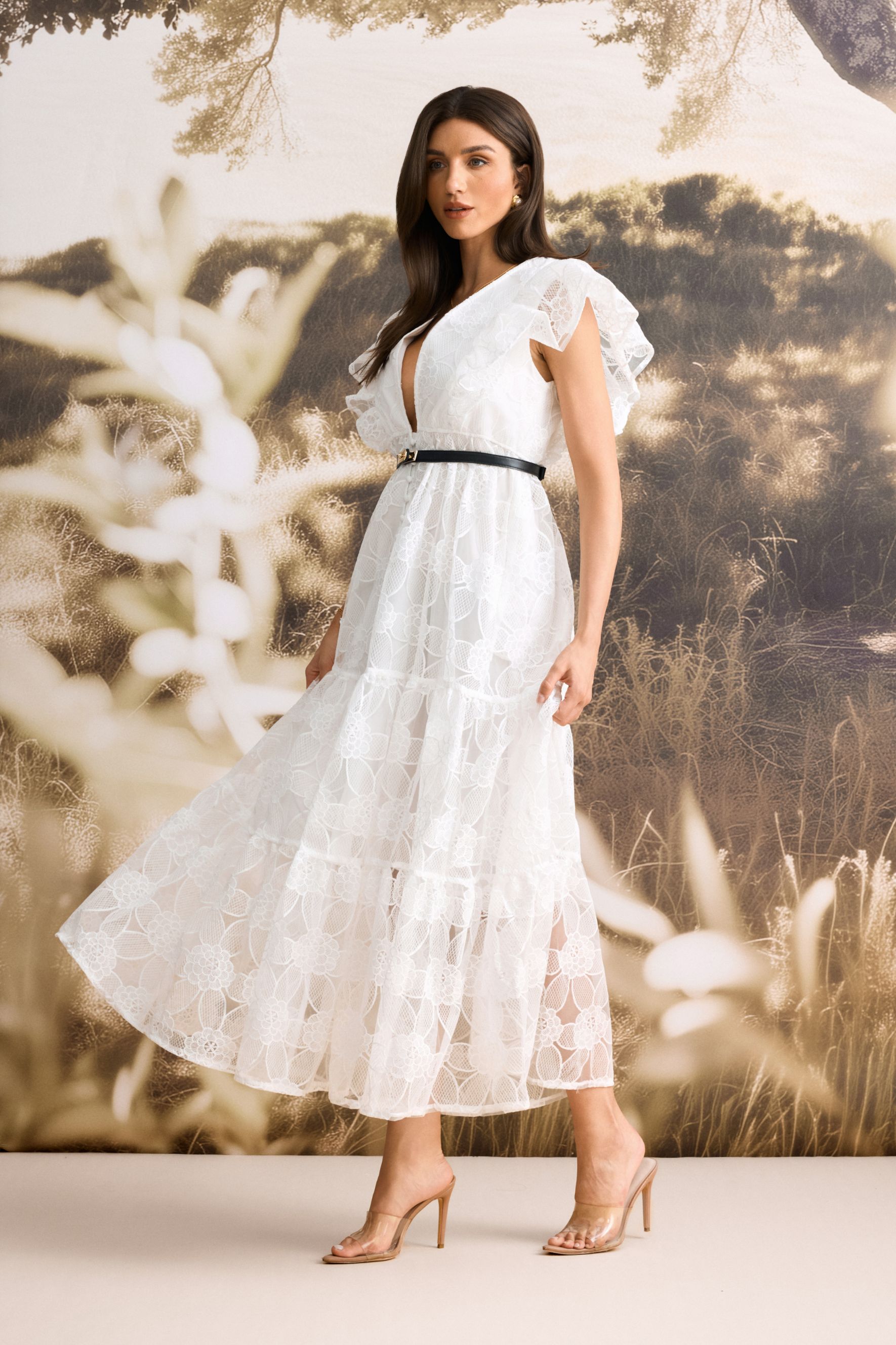 Luna Deep V-Neck Sheer Lace Maxi Dress-purelyfable