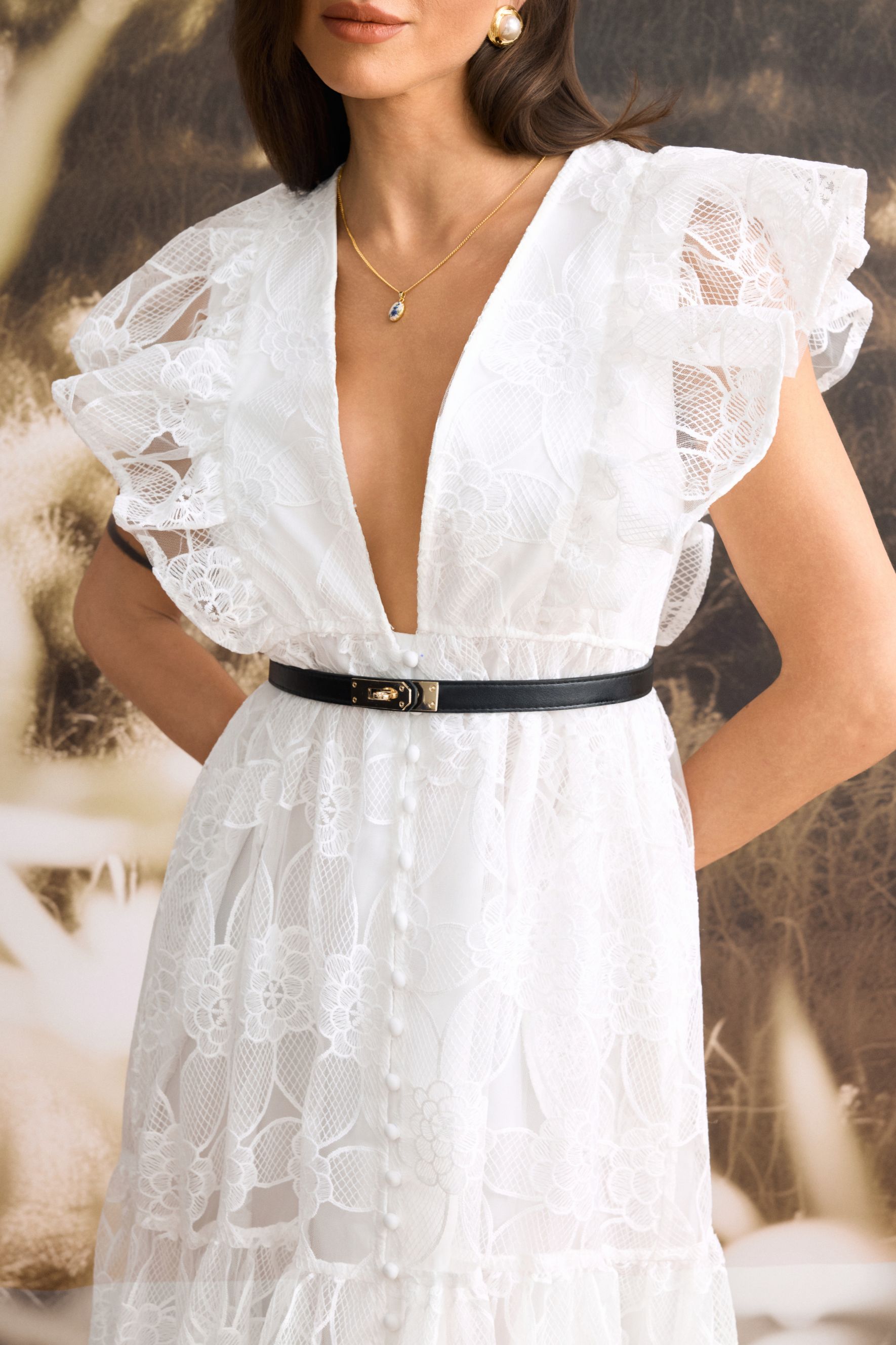 Luna Deep V-Neck Sheer Lace Maxi Dress-purelyfable