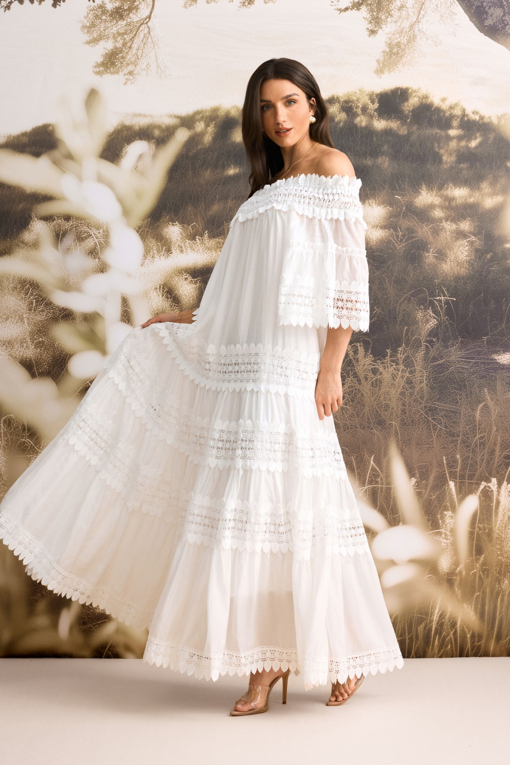 Maura Off Shoulder Lace Trim Maxi Dress-purelyfable