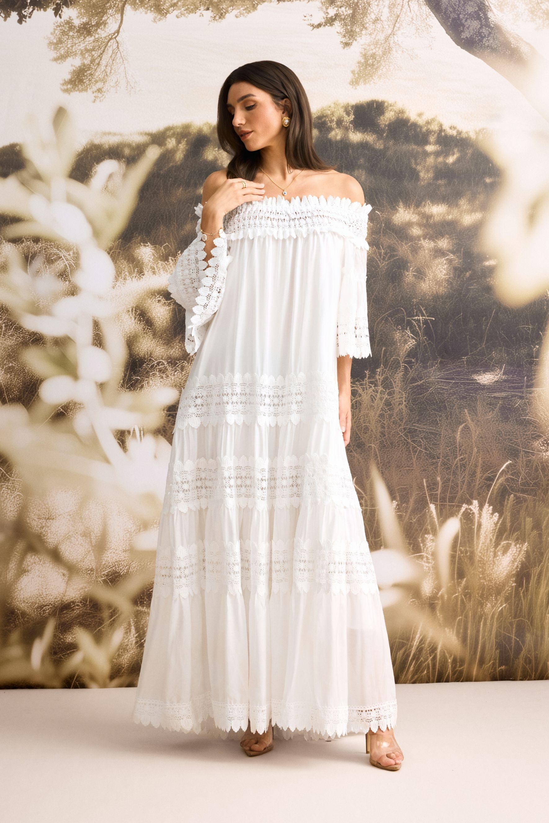 Maura Off Shoulder Lace Trim Maxi Dress-purelyfable