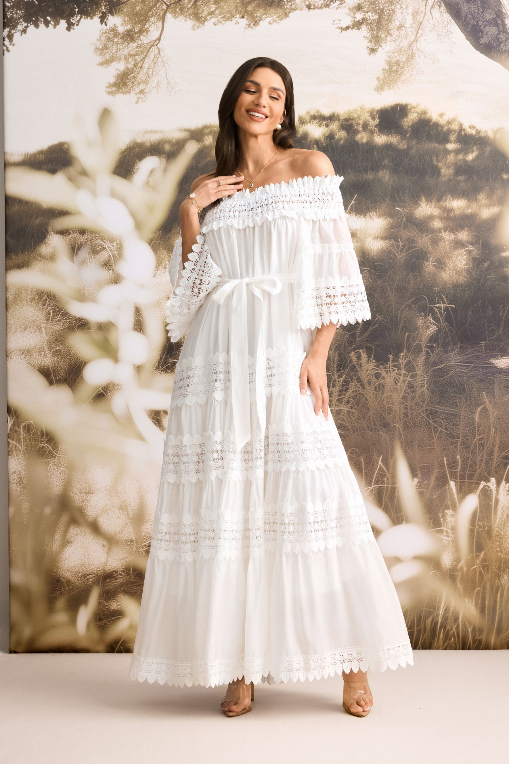 Maura Off Shoulder Lace Trim Maxi Dress-purelyfable