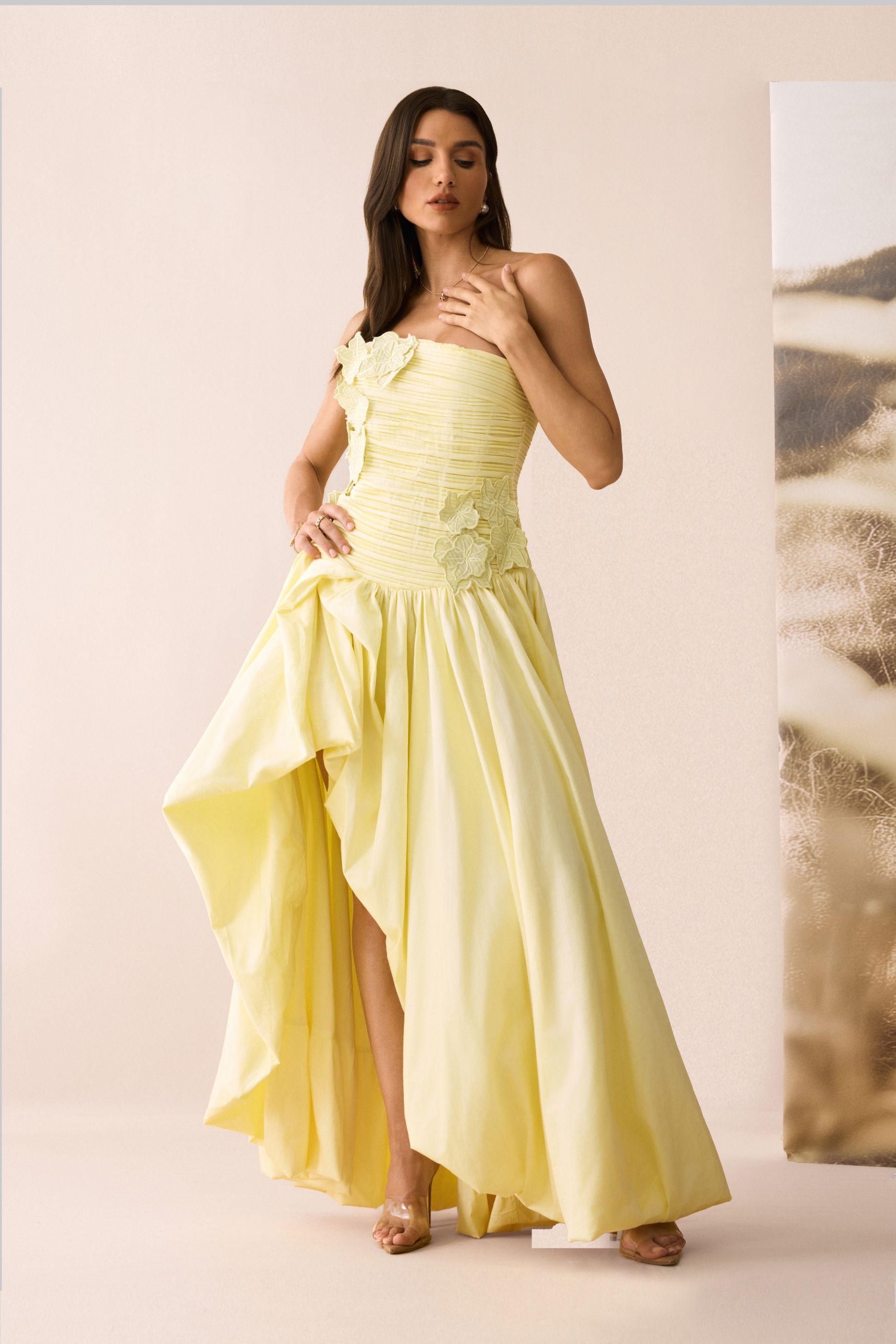 Ophelia Floral Applique Asymmetric Hem Maxi Dress-purelyfable