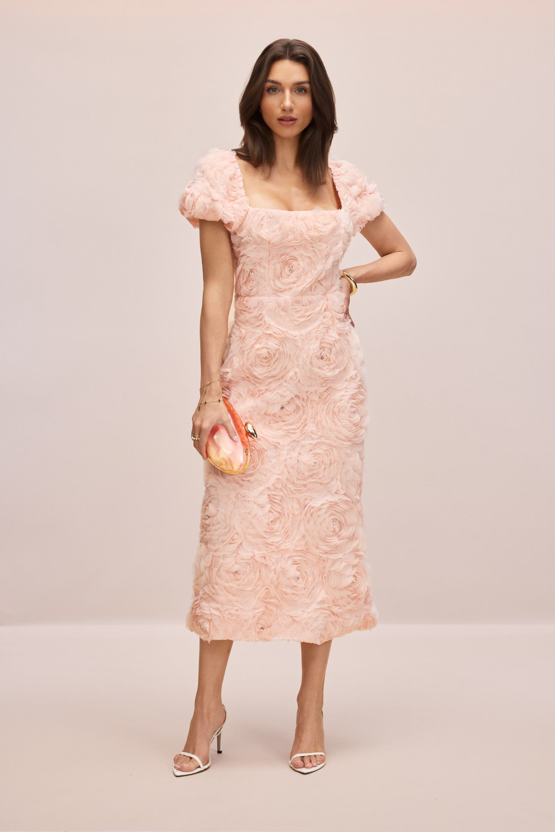 Molly Floral Applique Square Neck Midi Dress-purelyfable