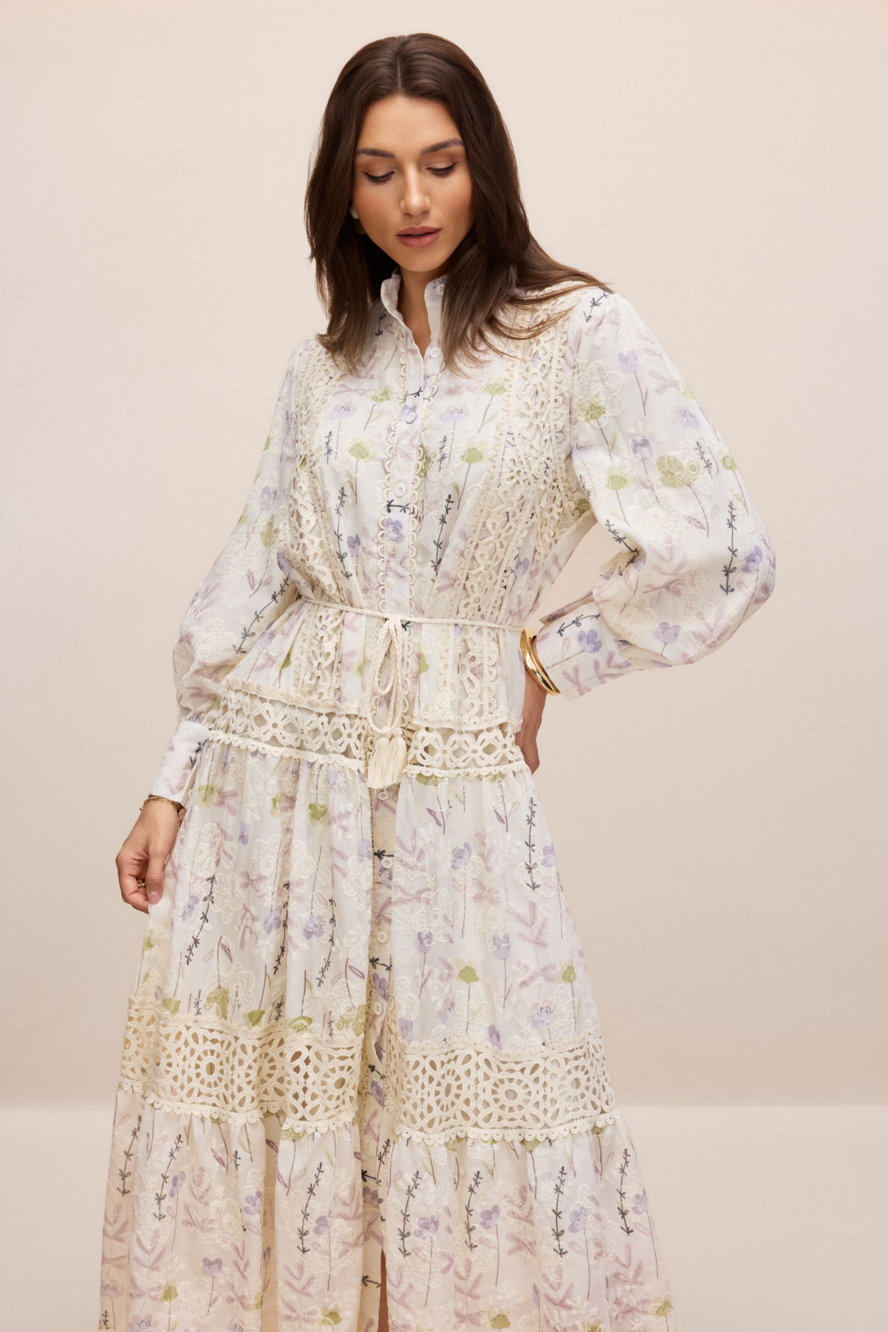 Rosanne Floral Print Long Sleeve Midi Dress-purelyfable